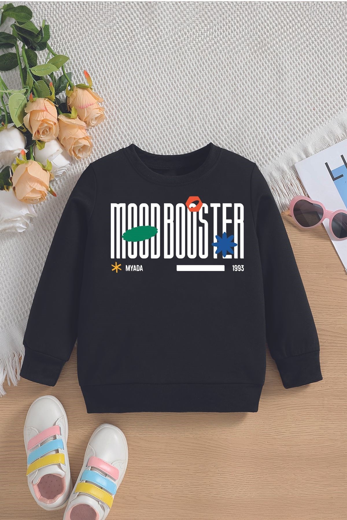 İçi Polarlı Moodbooster 1993 Baskılı Oversize Kapüşonlu Çocuk Sweatshirt 15640