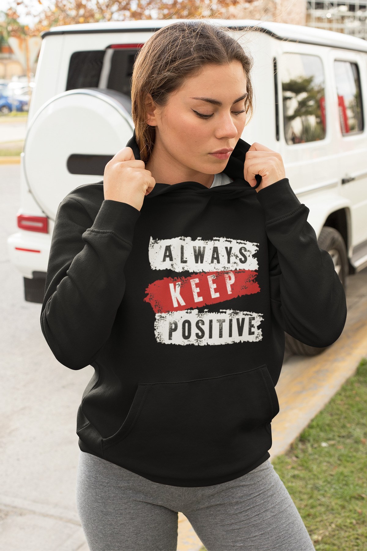 Always Keep Posıtıve Baskılı Oversize Kadın Kapşonlu Sweatshirt