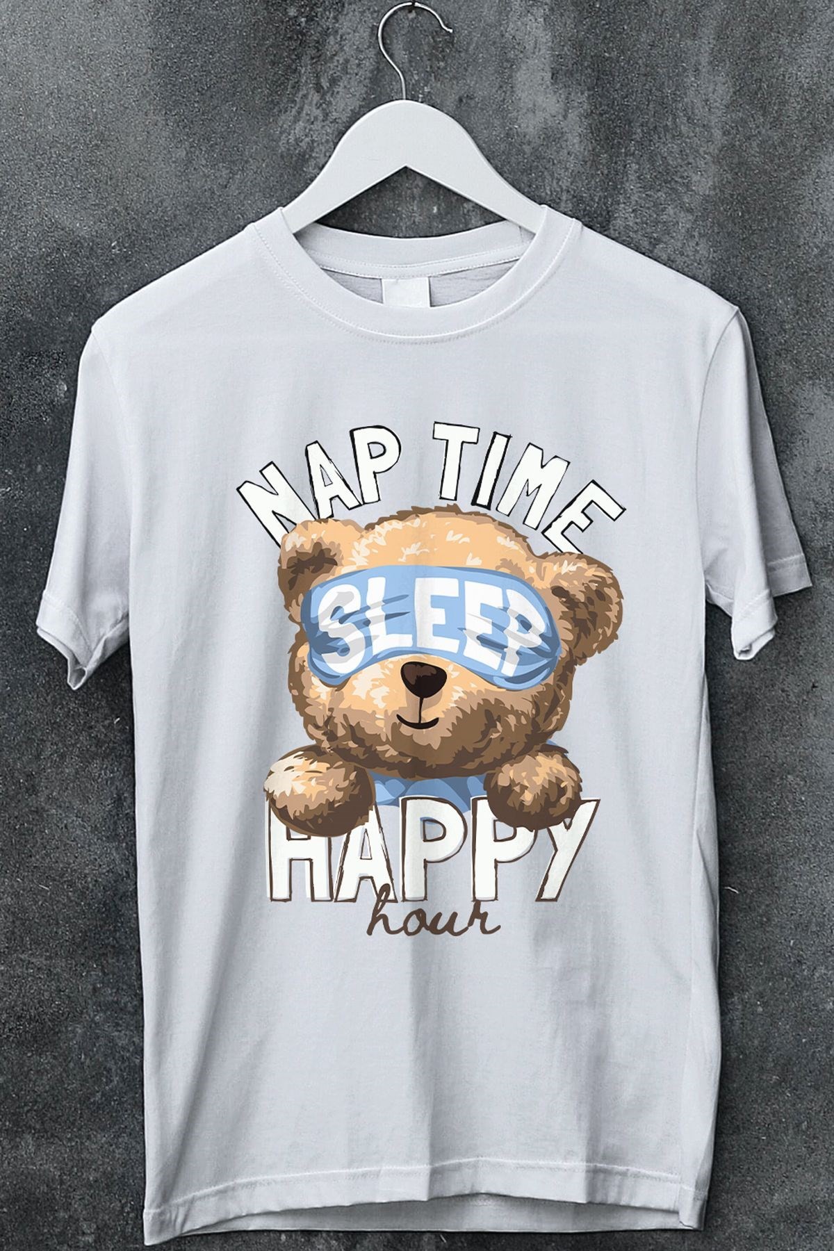 Sleep Time Yazılı Teddy Bear Baskılı Oversize Tişört