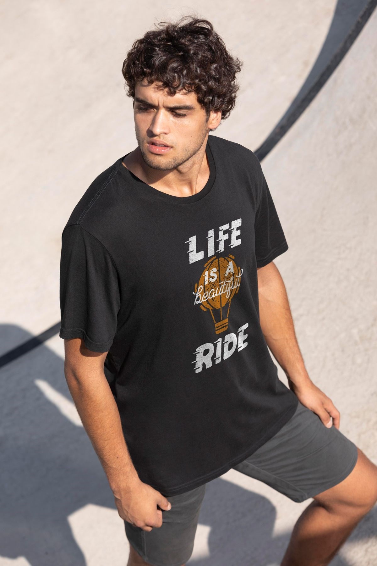 Life Ride Yazılı Baskılı Oversize Tişört