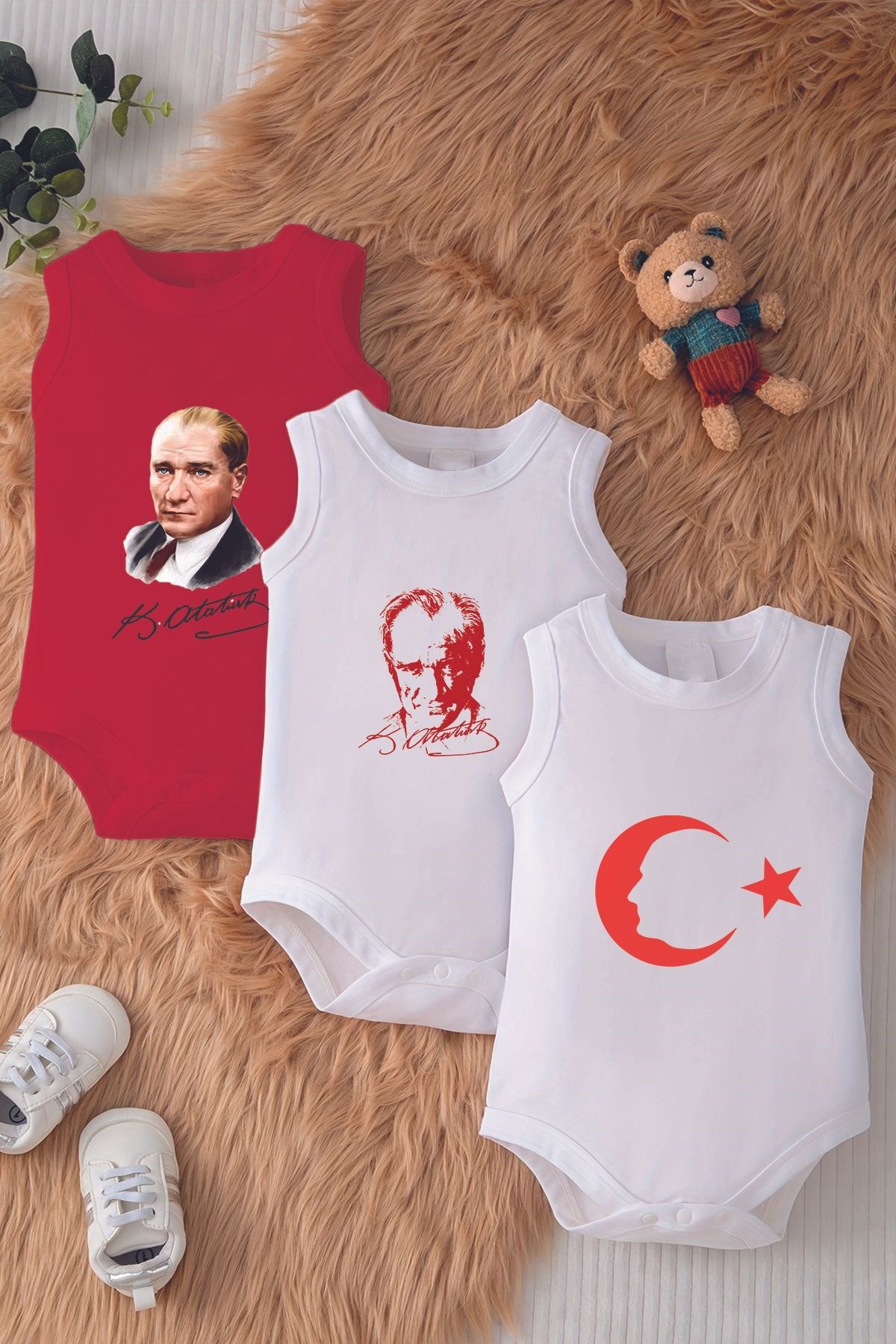 Atatürk Bayrak Konsept Baskılı Pamuklu Çıtçıtlı Body 10053-10052-10054