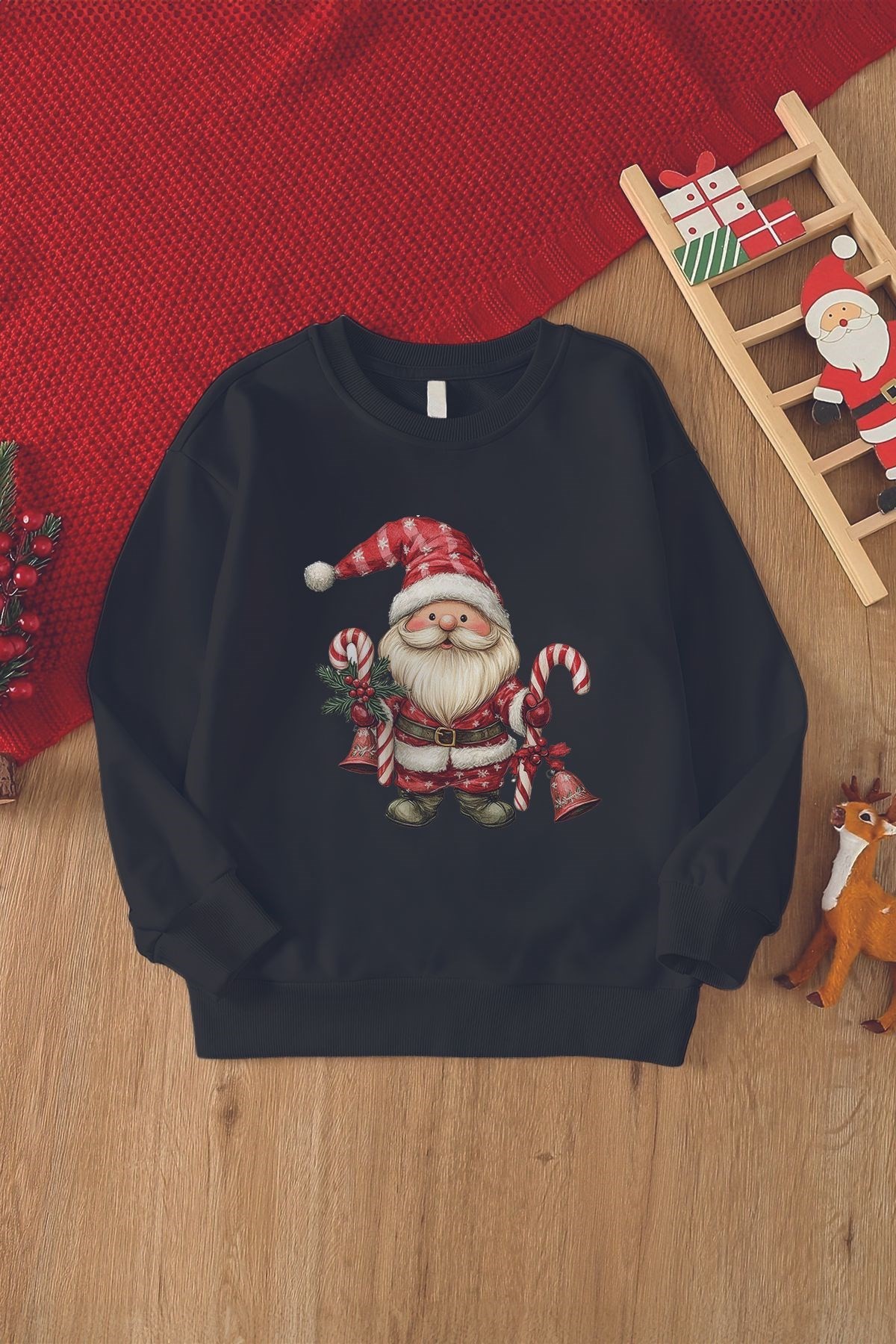 Christmas Şeker Dağıtan Noel Baba Baskılı Çocuk Sweatshirt 23150