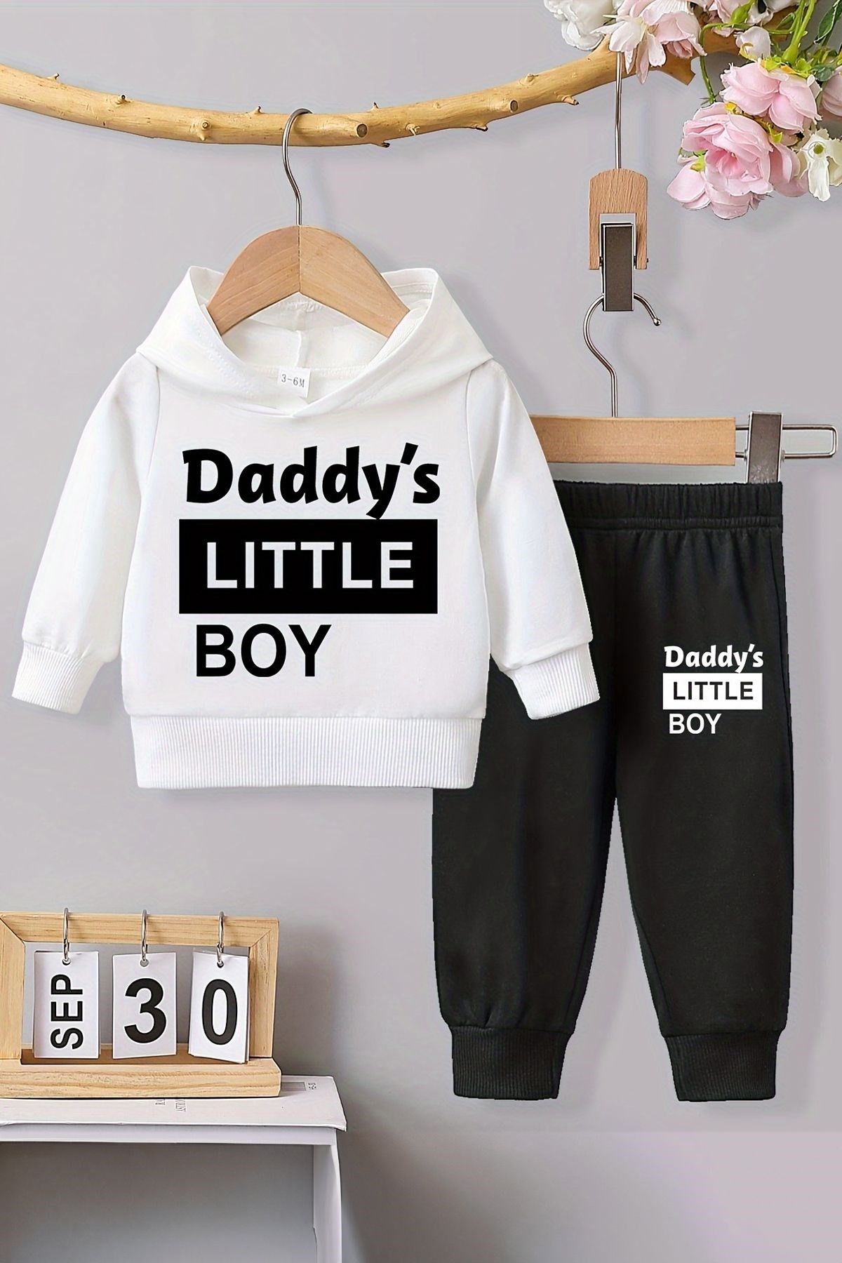 Premium Daddy's Little Boy Baskılı Kapşonlu Alt Üst Bebek Takım 22580