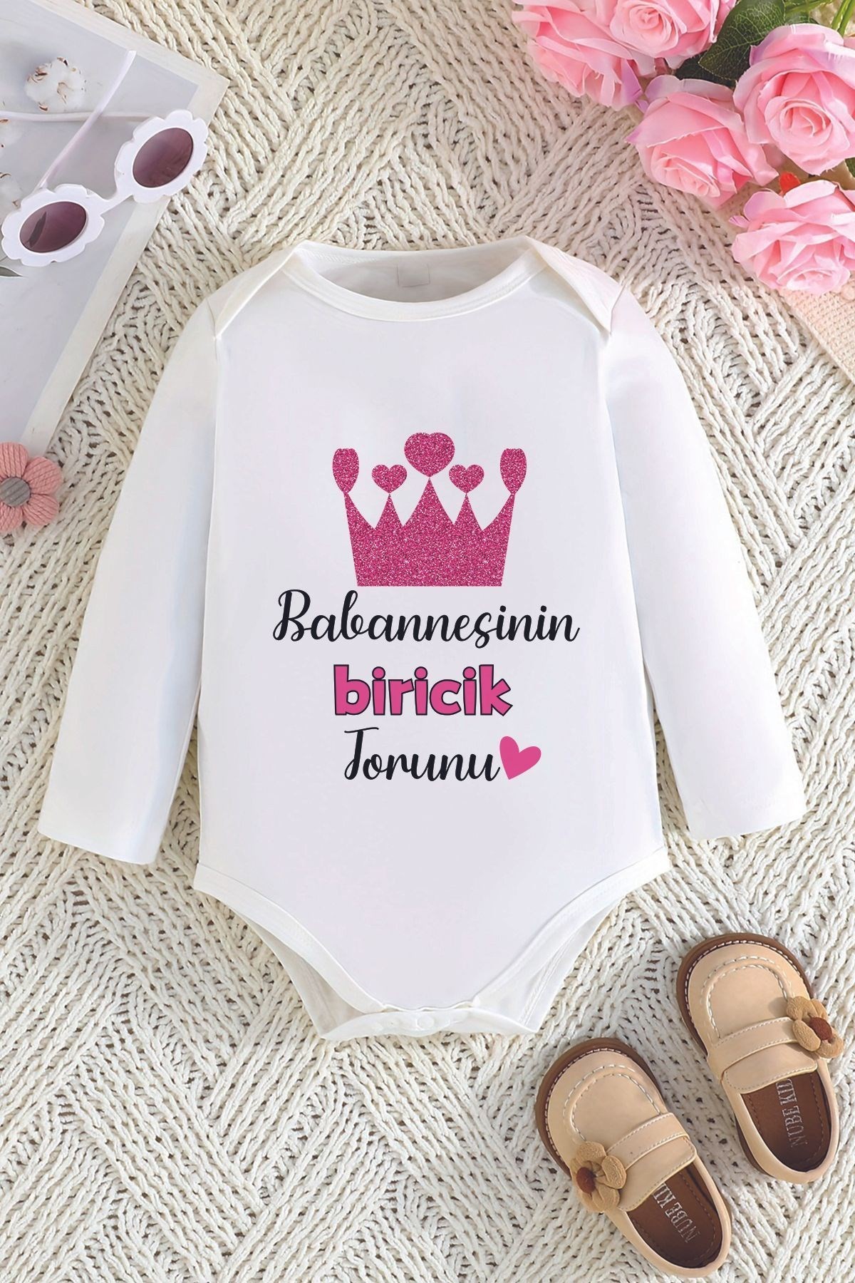 Kız Bebek Babannesinin Biricik Torunu Baskılı Pamuklu Çıtçıtlı Body 22636