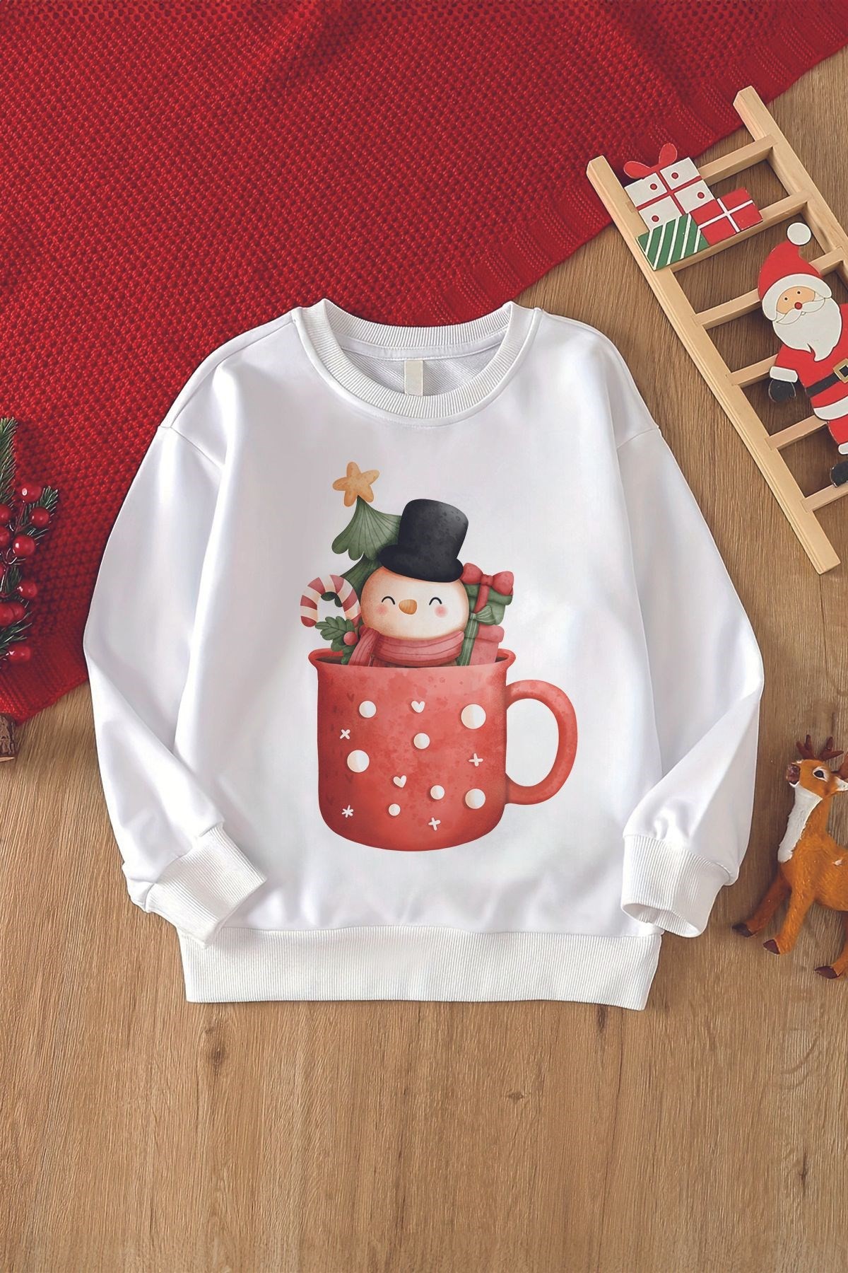 Christmas Vazodaki Kardan Adam Baskılı Çocuk Sweatshirt 23185