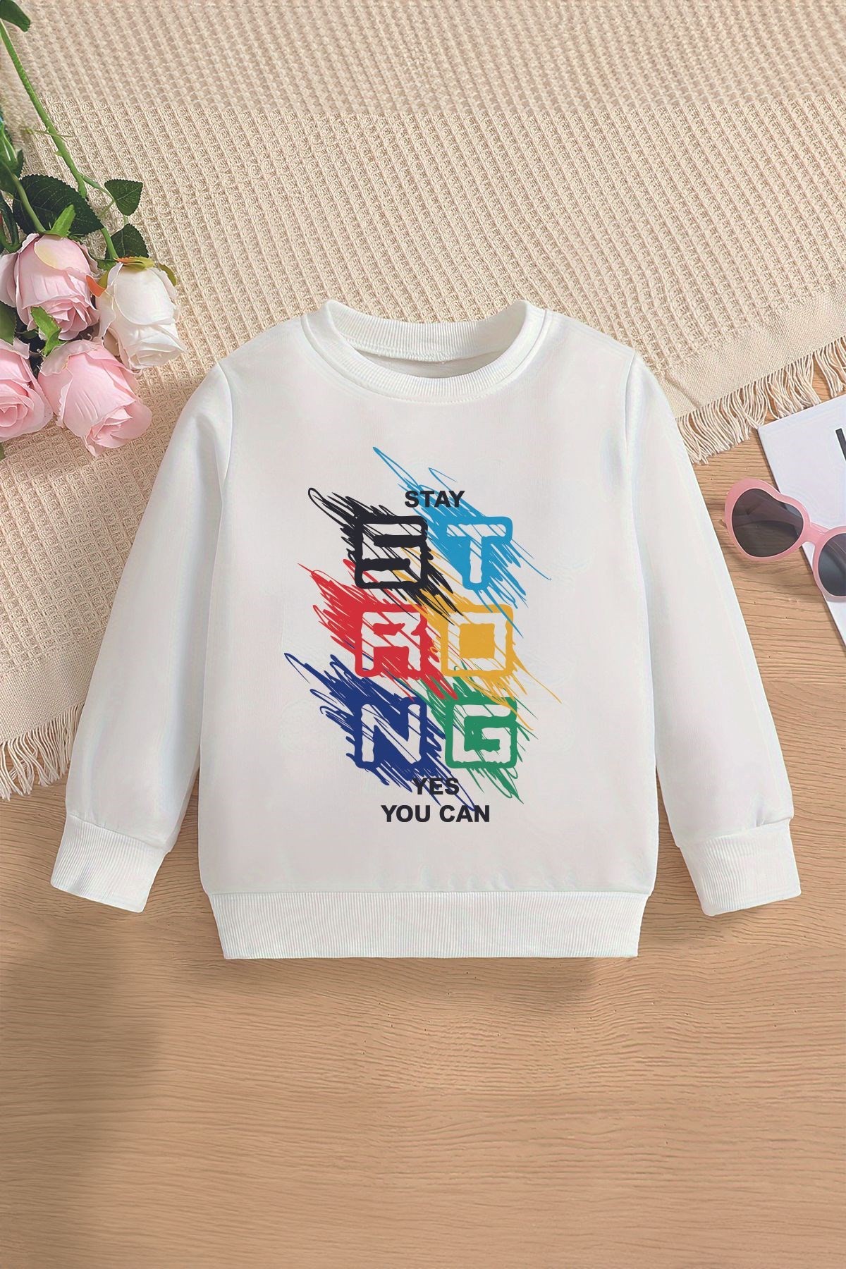 Özel Tasarım Strong Yes You Can Baskılı Oversize Çocuk Sweatshirt 12658