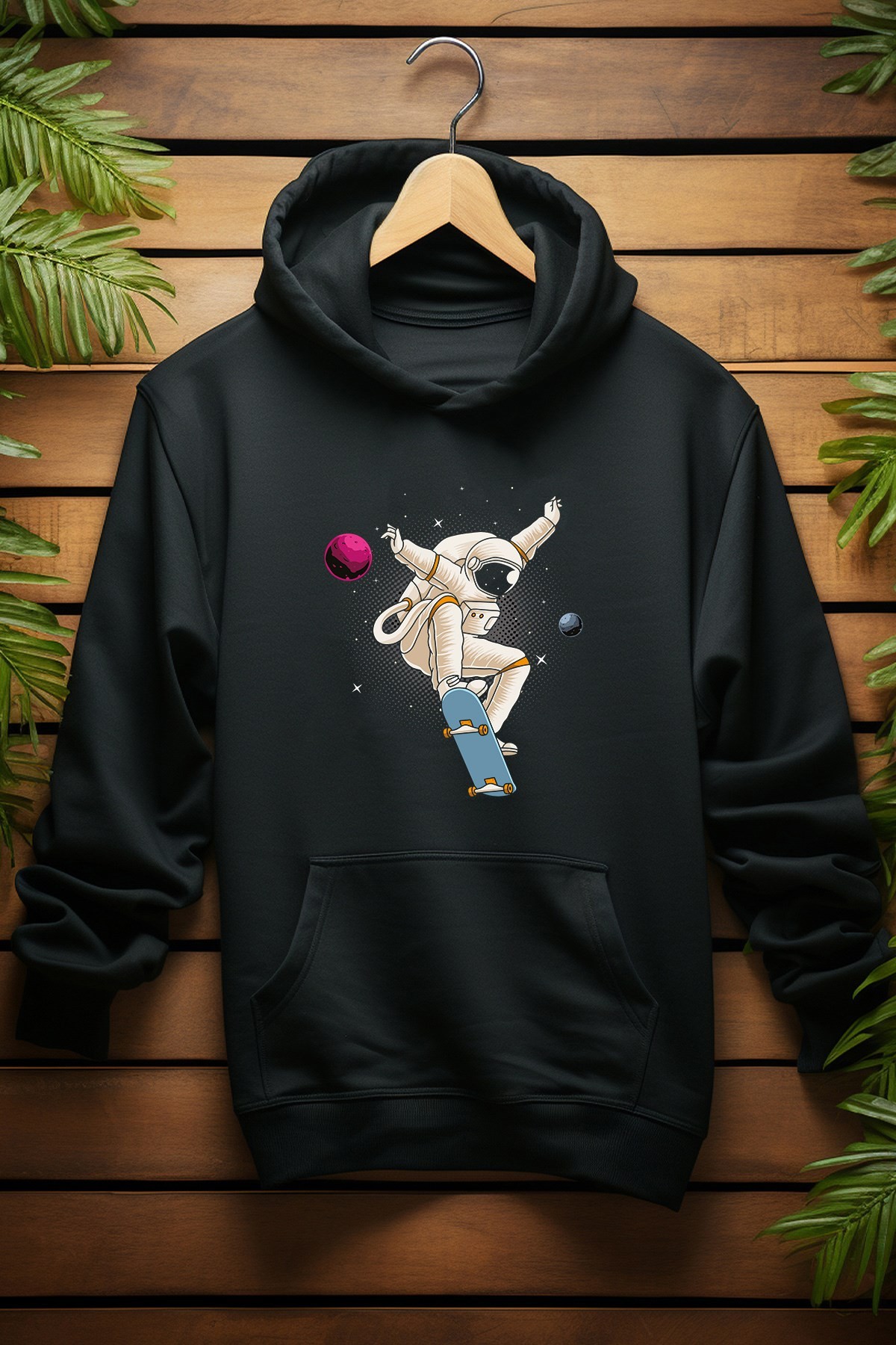 Unısex Pamuklu Kaykaycı Astronot Kapşonlu Çocuk Sweatshirt