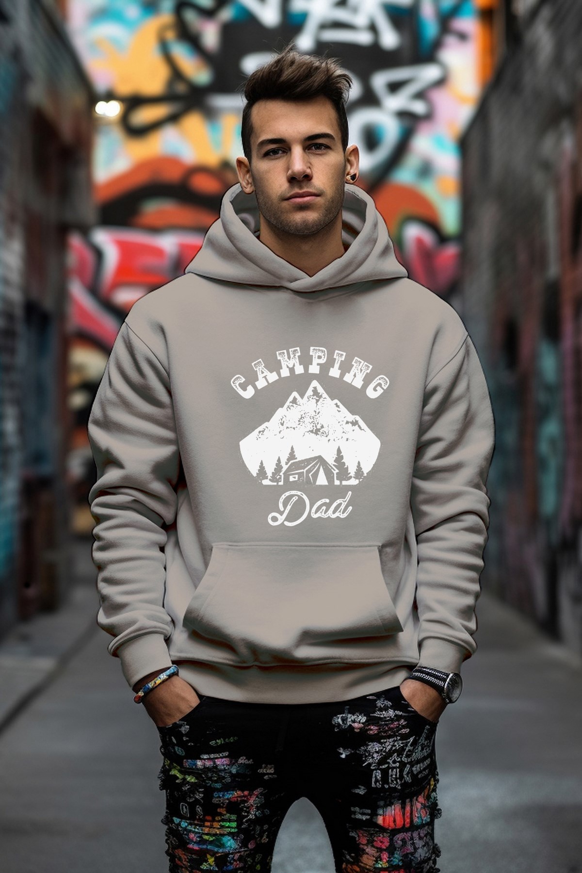 Camping Dad Tarz Rahat Kesim Oversize Sweatshirt