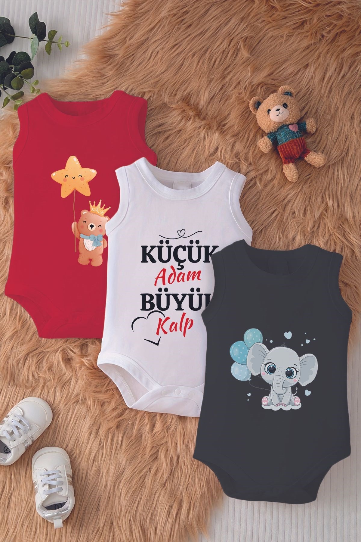 Bebek Hediyelik Set Hayvan Baskılı Pamuklu Çıtçıtlı Body 10042-10022-10060