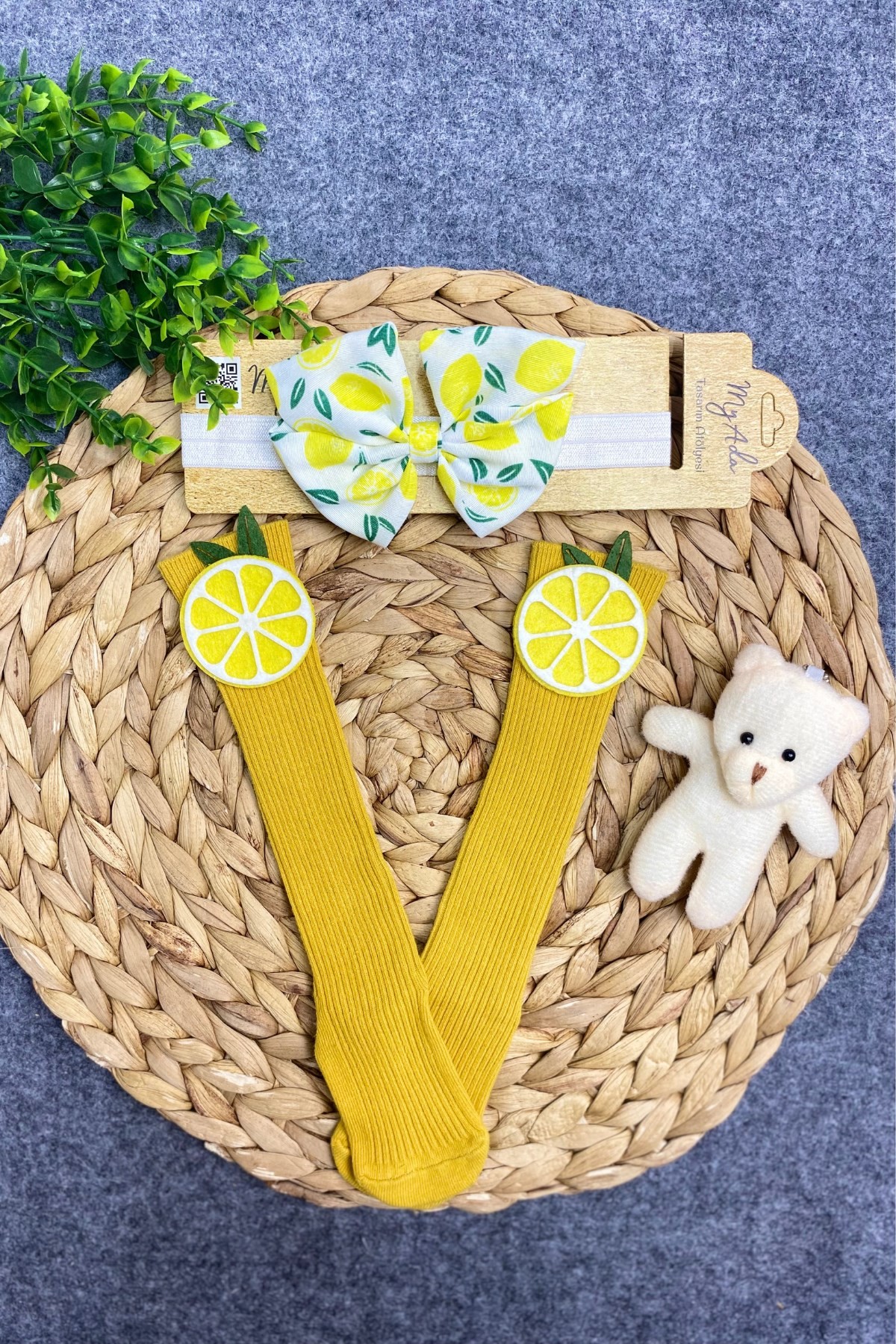 Limon Aksesuar Bandanalı Beyaz Dizaltı Çorap bandana Set