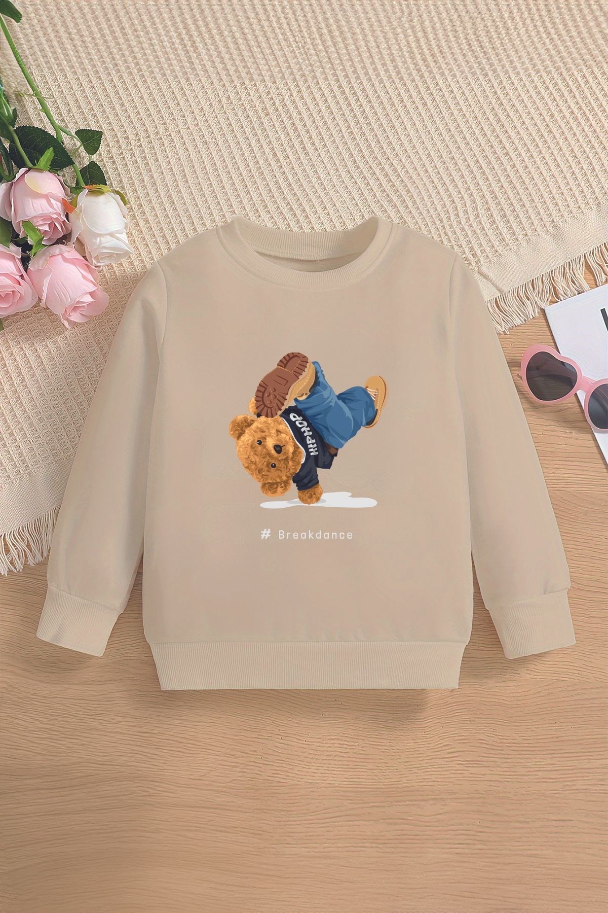 Tarz Premium Breakdance Bear Baskılı Oversize Kapüşonlu Çocuk Sweatshirt 14523