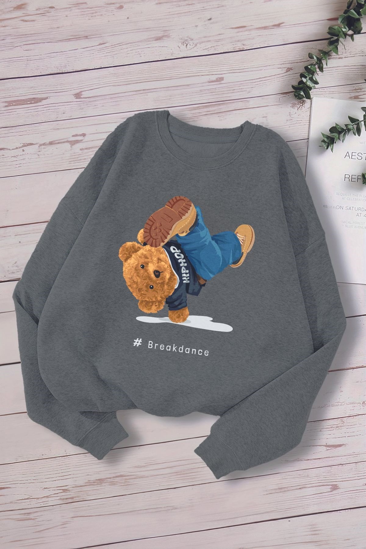 Tarz Premium Breakdance Bear Baskılı Oversize Kapüşonlu Çocuk Sweatshirt 14523