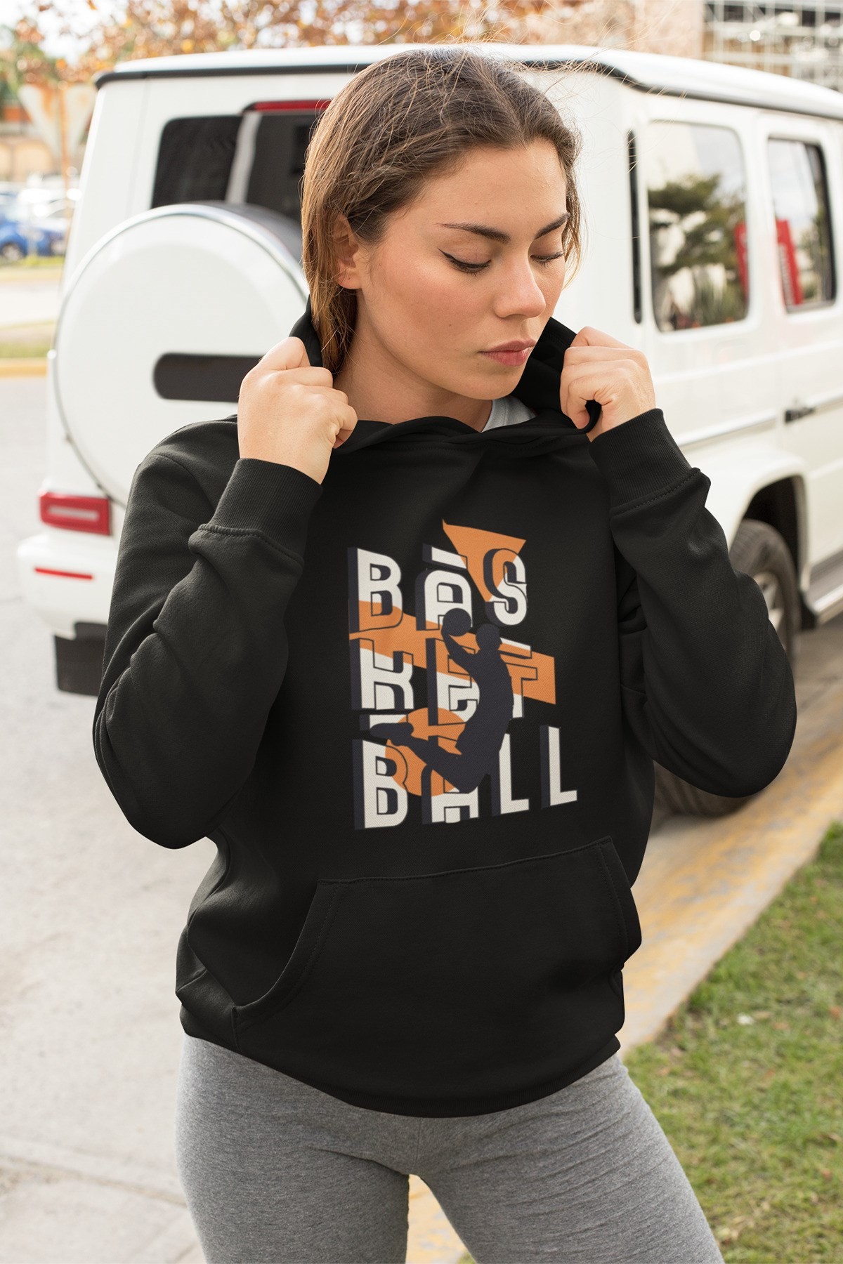 Basketball Baskılı Oversize Kadın Kapşonlu Sweatshirt