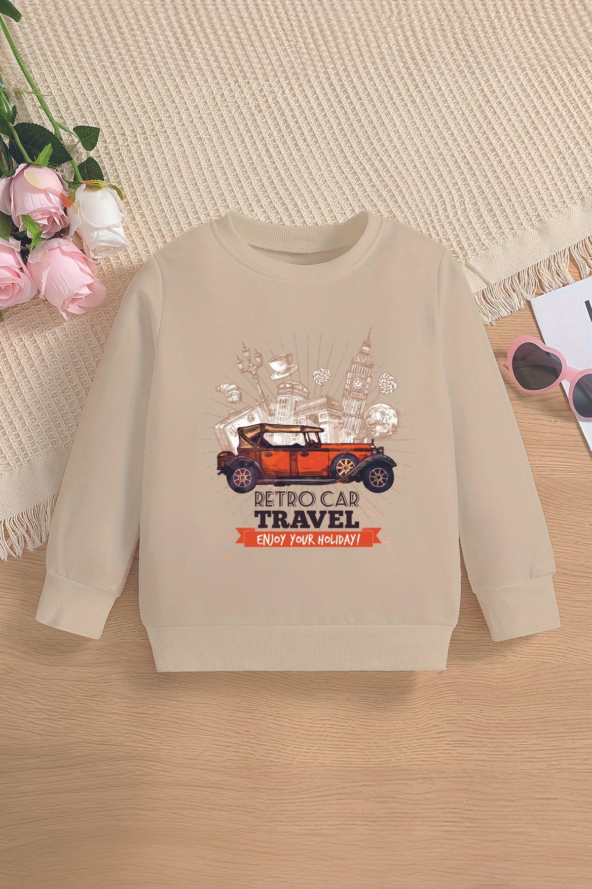 Premium Retro Car Traveller Oversize Çocuk Sweatshirt 13043