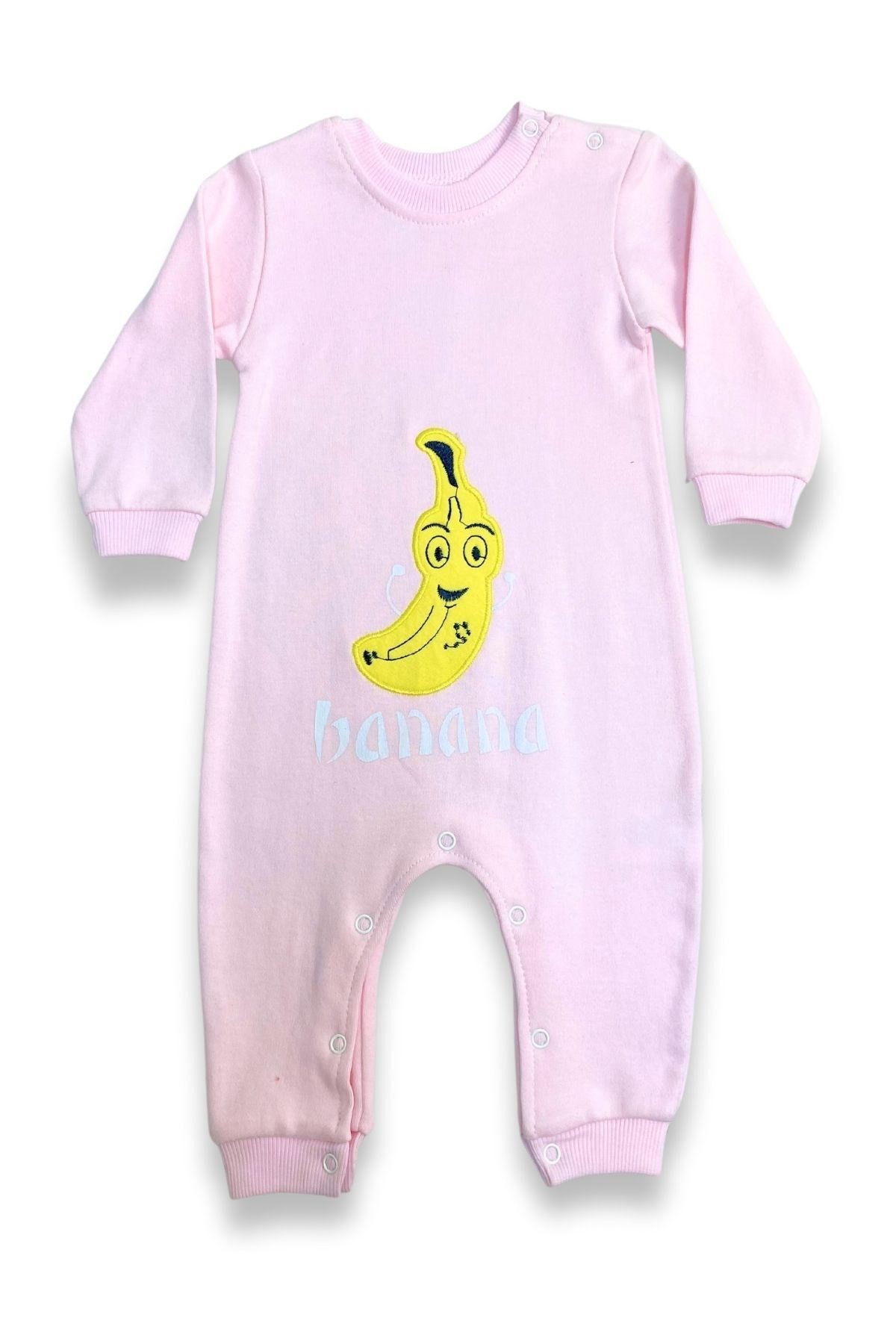 Muz Desenli Pamuklu Çıtçıtlı Banana Yazılı Kız Bebek Tulum