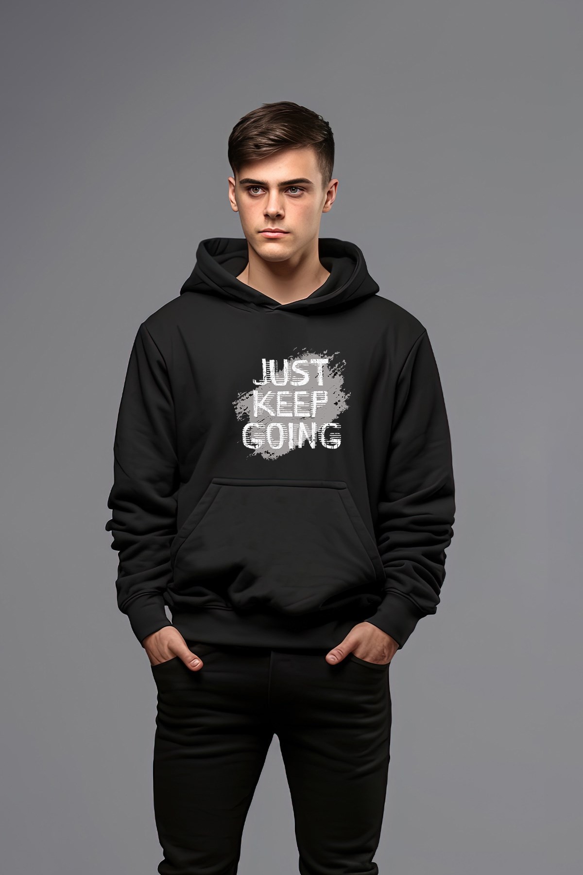 Just Keep Goıng Tarz Kapşonlu Erkek Sweatshirt