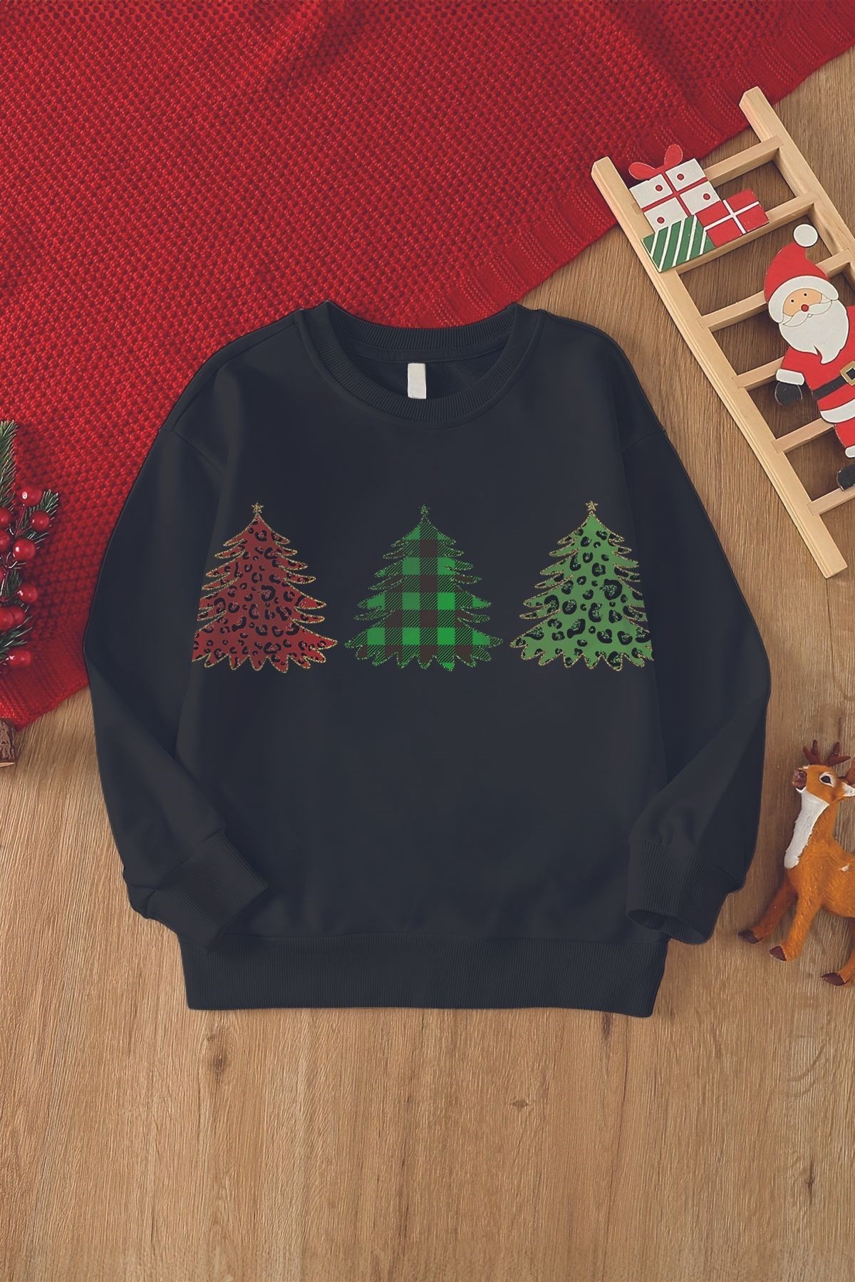 Christmas Renkli Çamlar Baskılı Çocuk Sweatshirt 23190