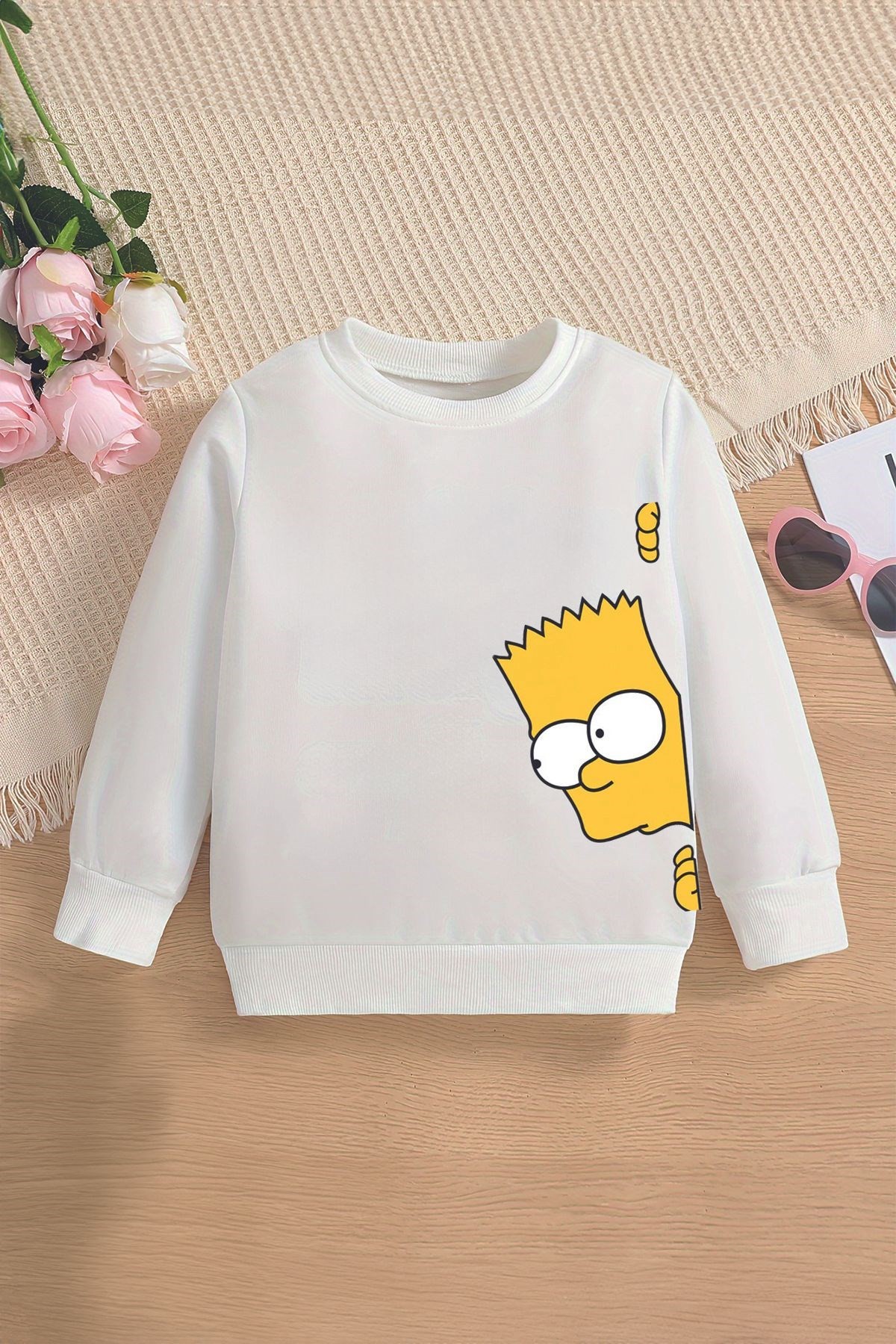 İçi Polarlı Simpsons Baskılı Oversize Kapüşonlu Çocuk Sweatshirt 15757