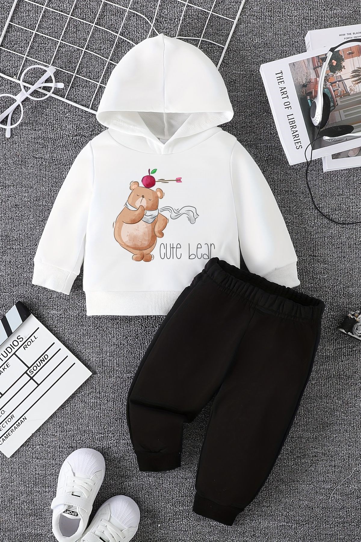 Yeni Sezon Cute Bear Baskılı Alt Üst Bebek Takım 22392