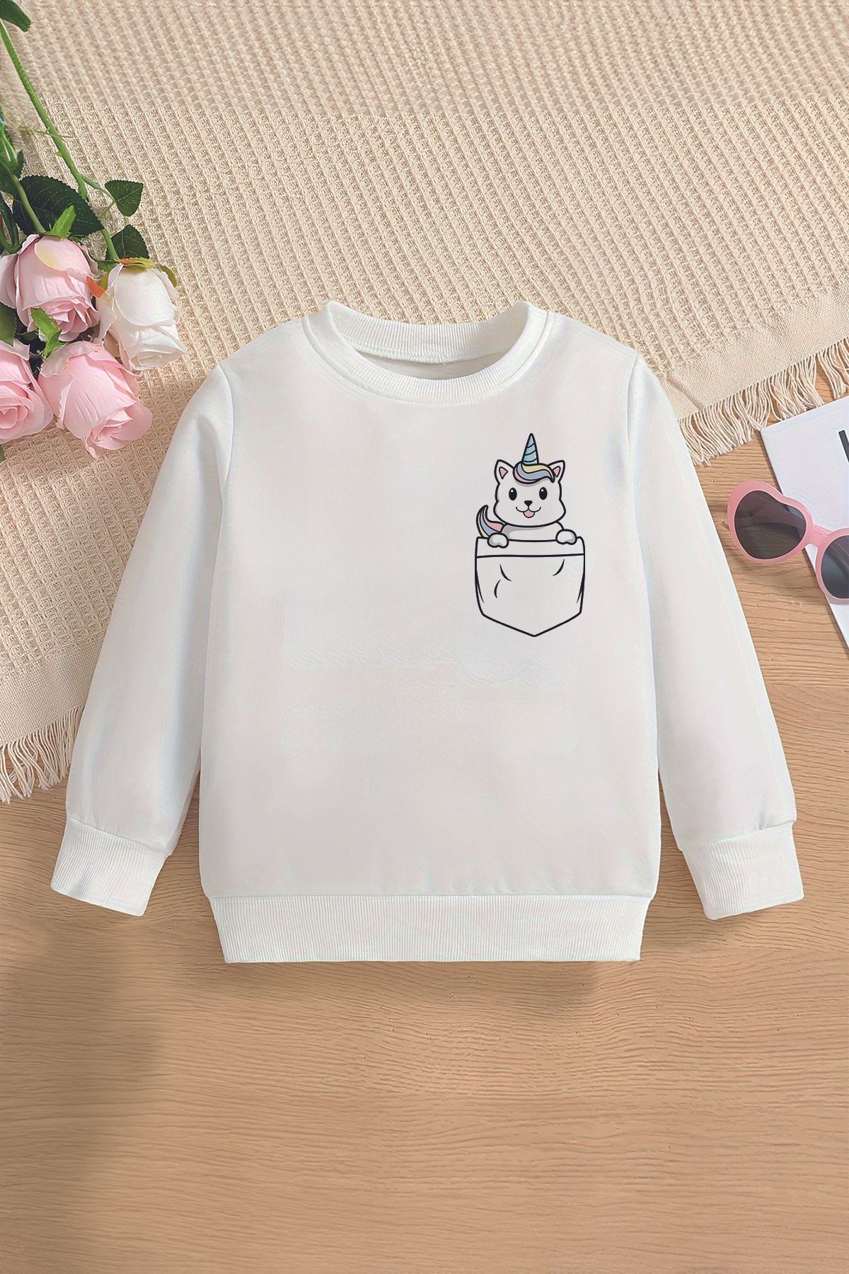 Premium Cep Unicorn Baskılı Oversize Çocuk Sweatshirt 12680