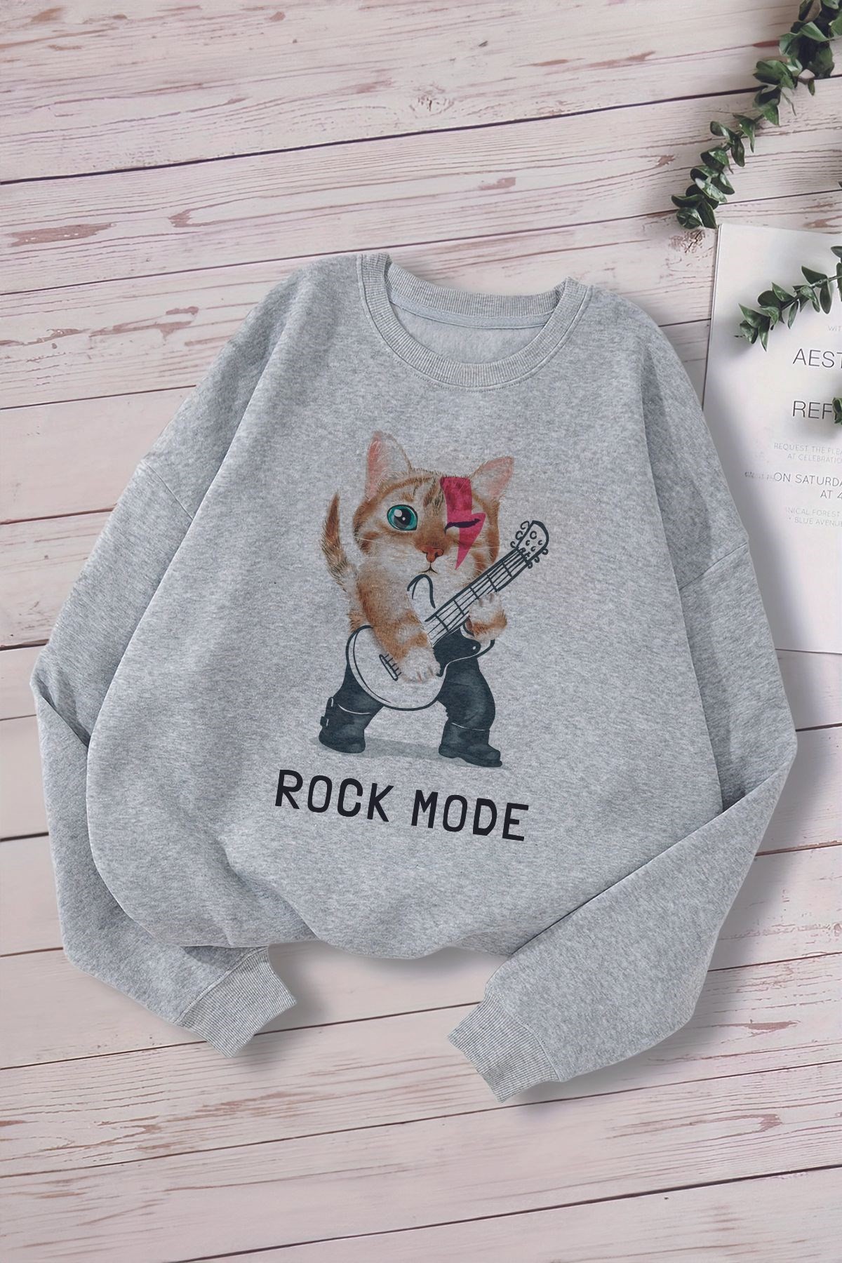 Premium Cat İs Rock Mode Oversize Çocuk Sweatshirt 13330