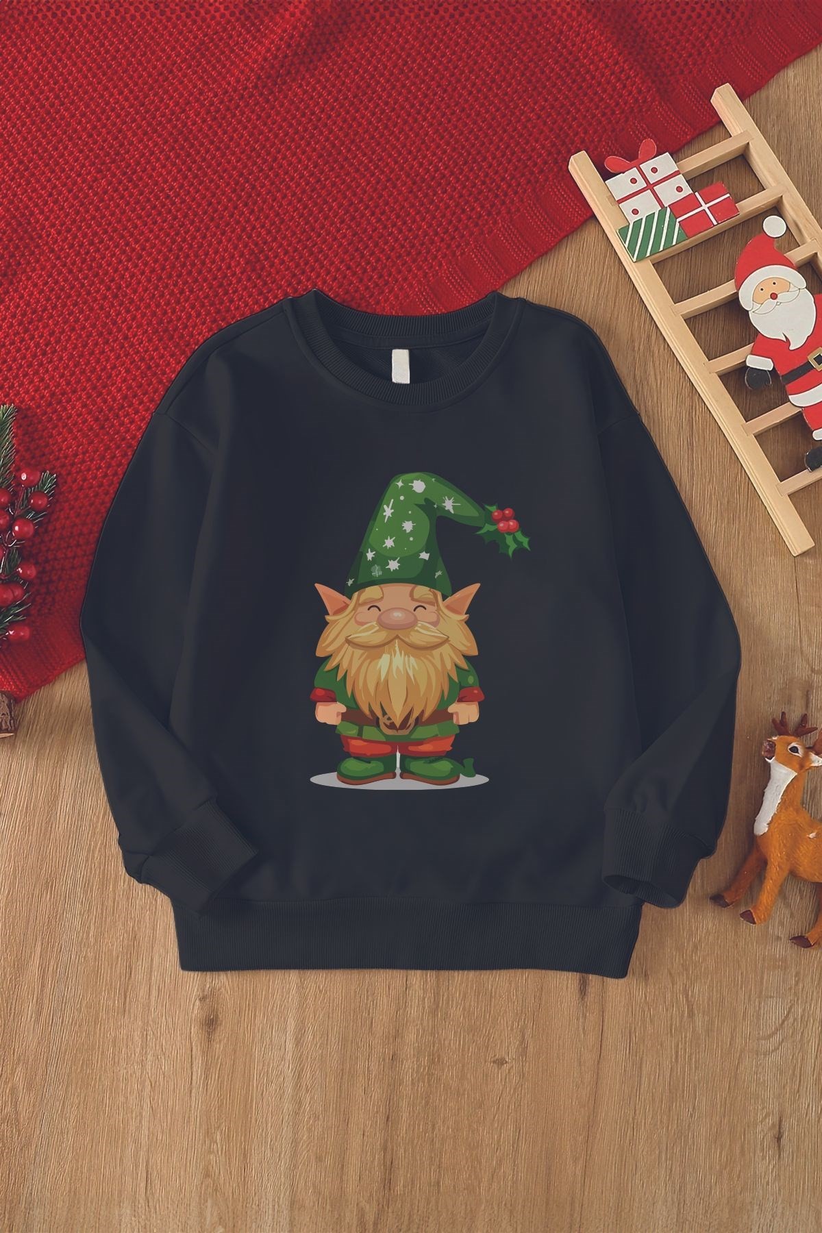 Christmas Sevimli Yeşil Cüce Adam Baskılı Çocuk Sweatshirt 23127