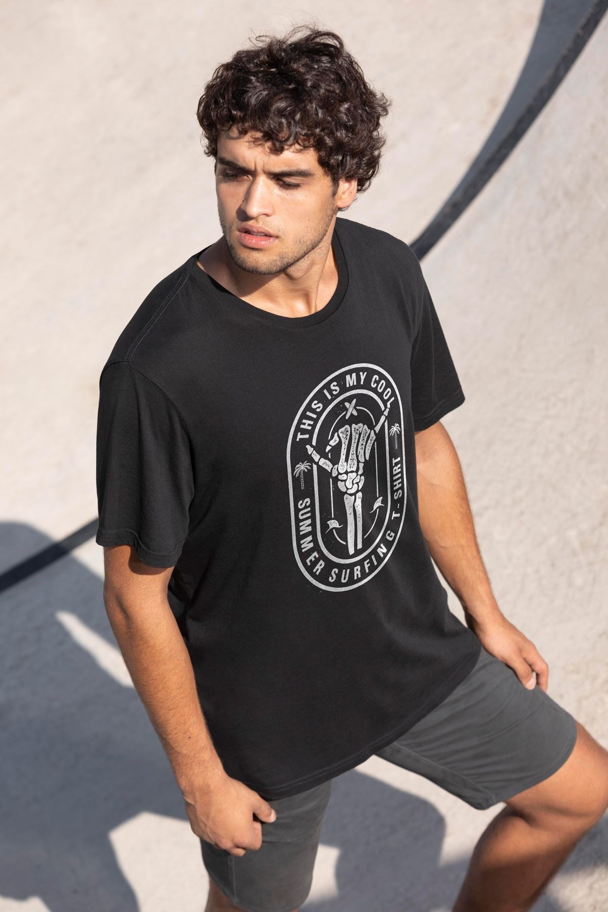 Summer Surfing Yazılı İskelet Baskılı  Oversize T-Shirt