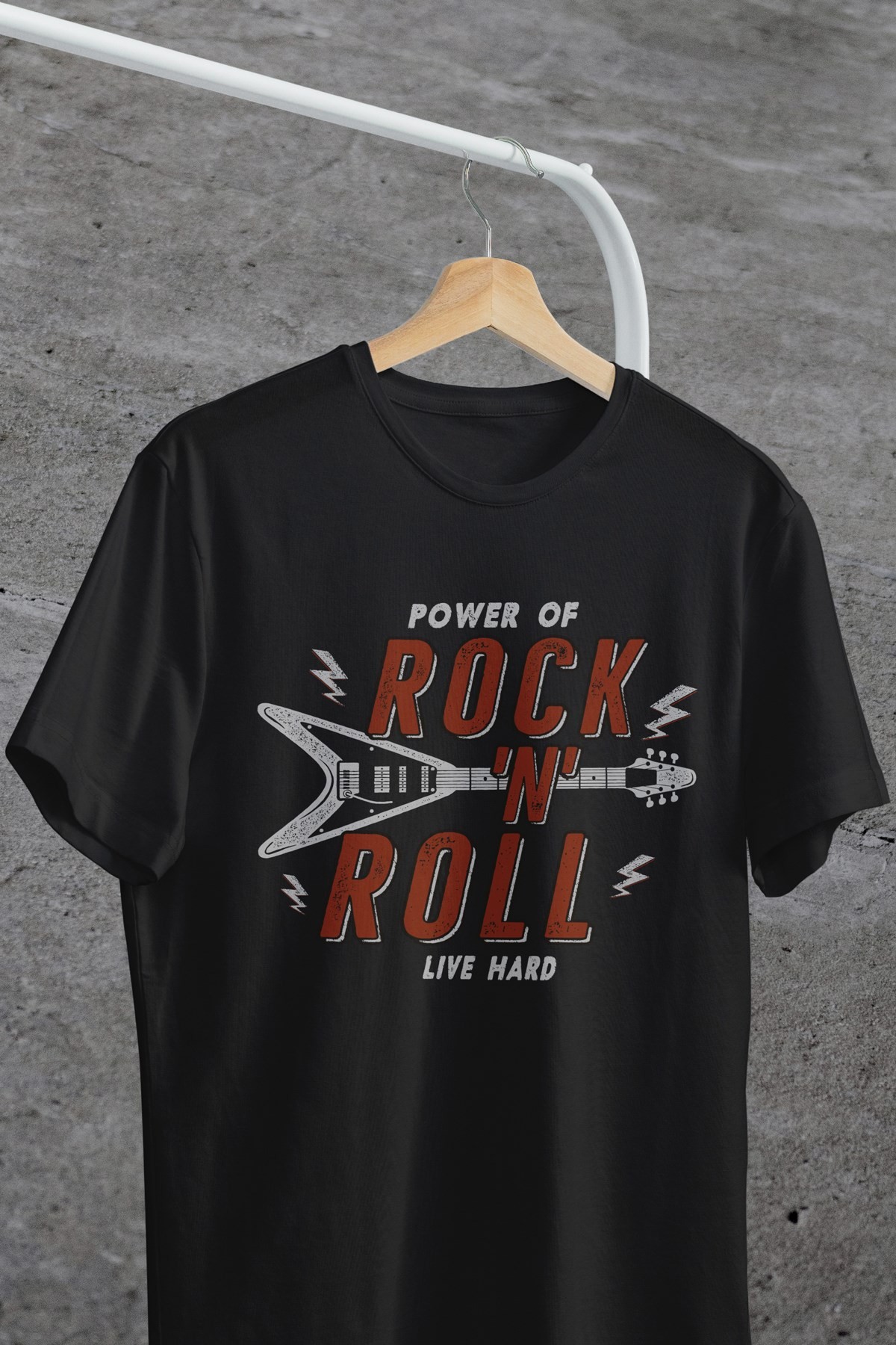 Power Of Rock 'N' Roll Yazılı Baskılı Oversize Tişört