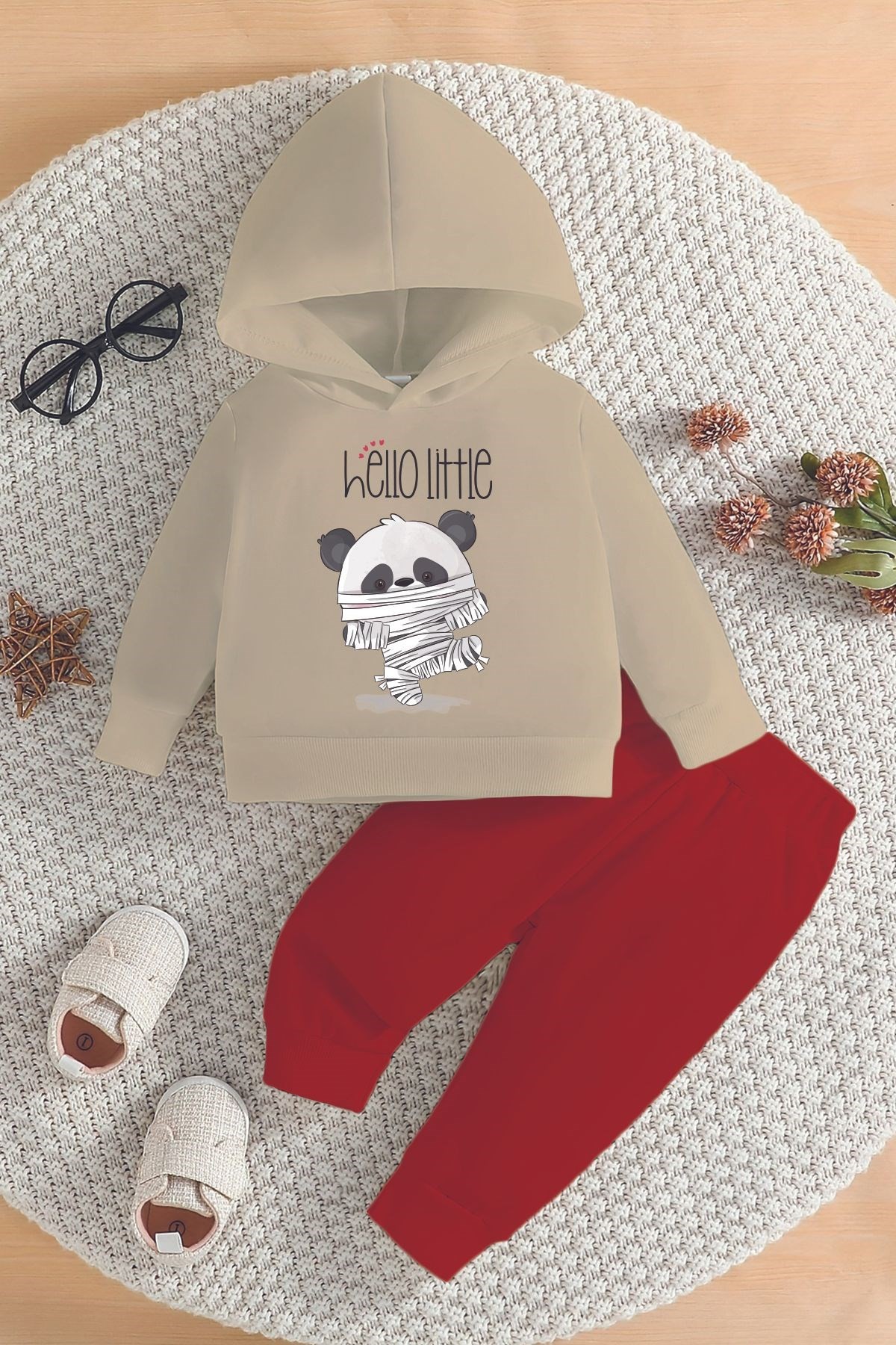 Hello Little Panda Baskılı Alt Üst Bebek Takım 22410