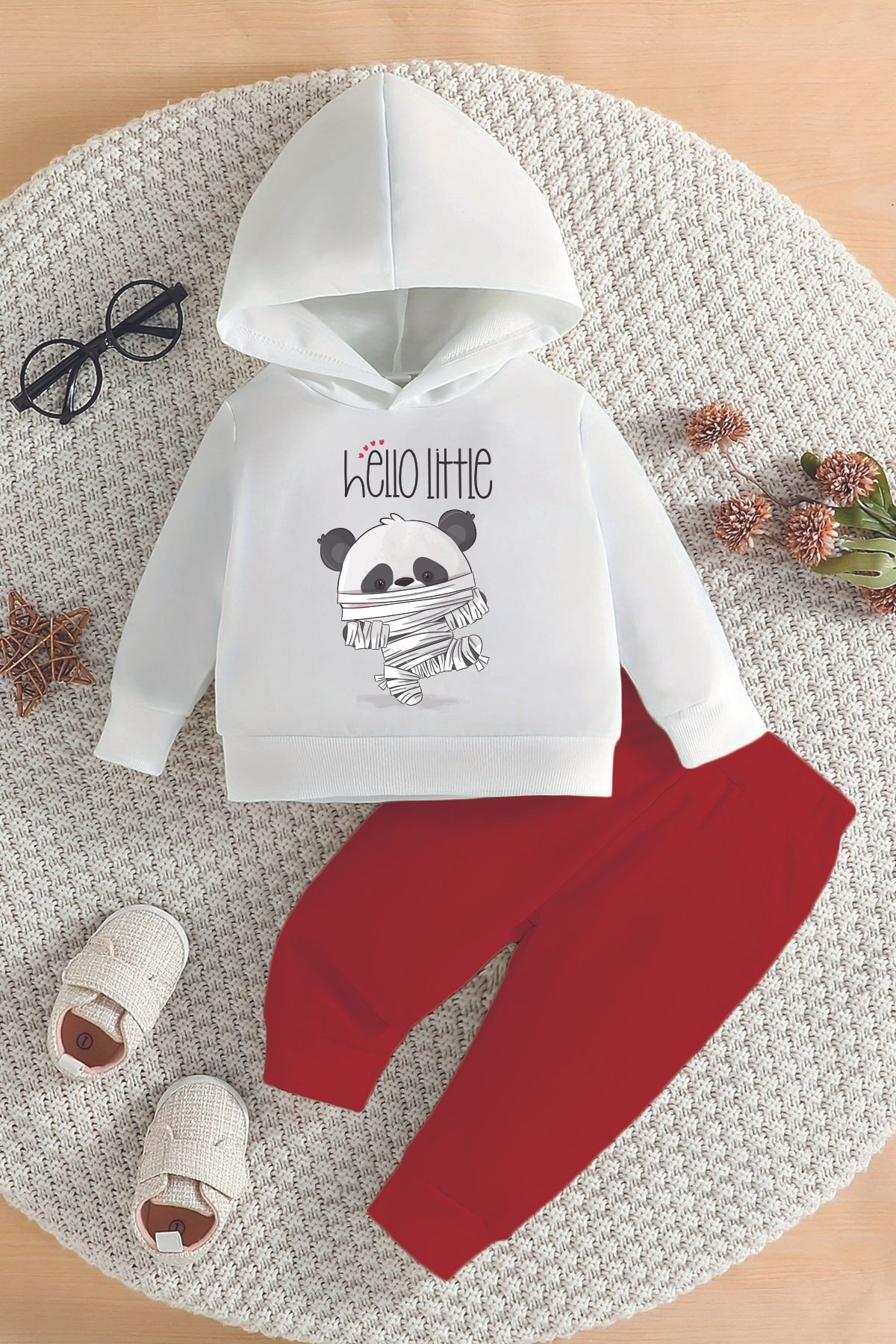 Yeni Sezon Hello Little Panda Baskılı Alt Üst Bebek Takım 22410