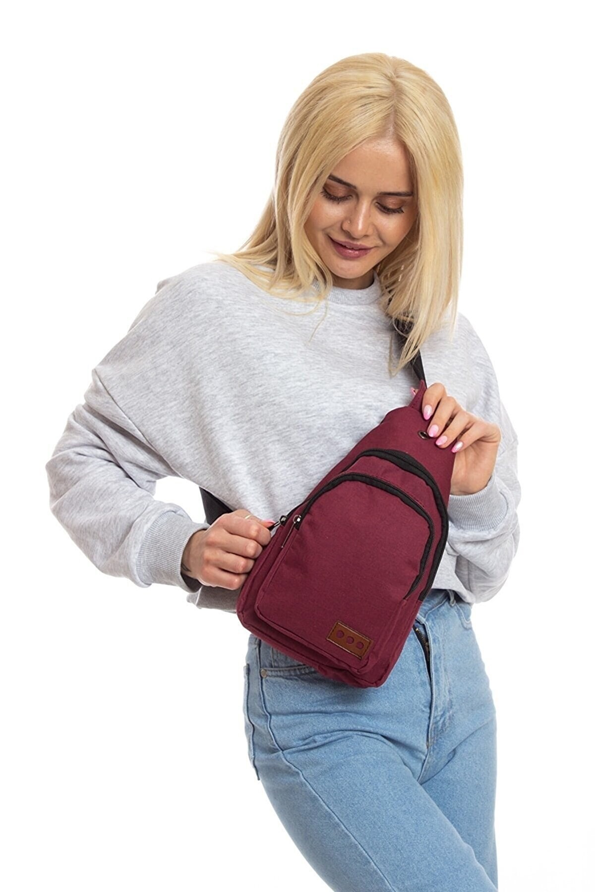 Kulaklık Girişli İki Bölmeli Çapraz Tarz Unisex Omuz Çantası