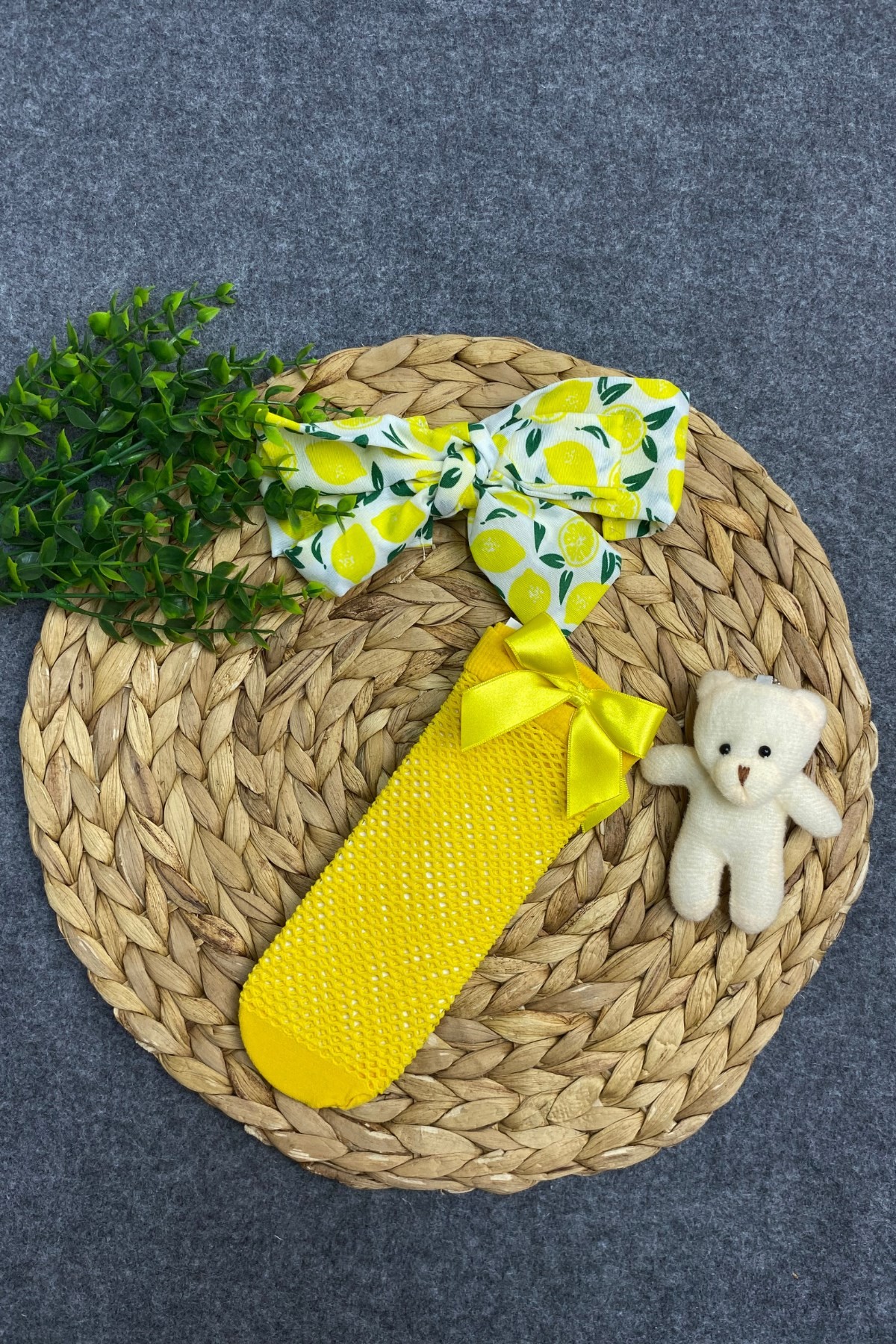 Limon Desen Bandanalı File Bandana Çorap Set