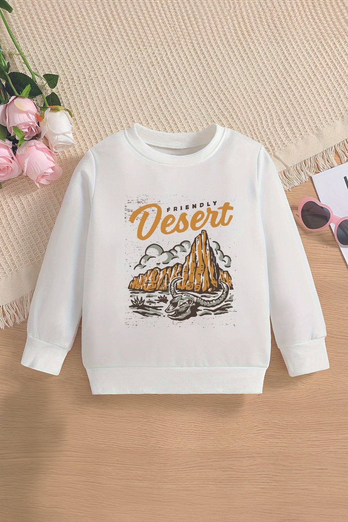 Tarz Premium Desert Yazılı Çölde Rüzgar Baskılı Oversize Kapüşonlu Çocuk Sweatshirt 14297