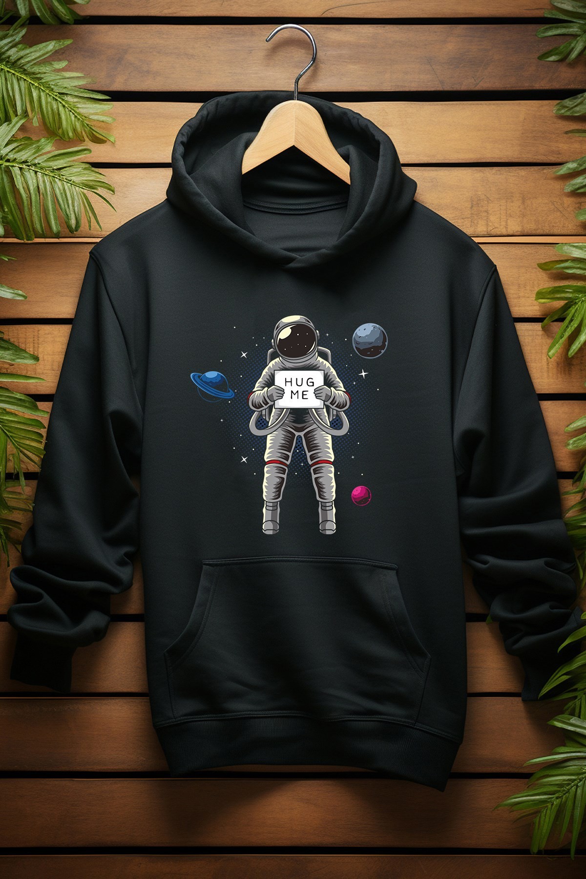 Unısex Pamuklu Hug Me Astronot Kapşonlu Çocuk Sweatshirt