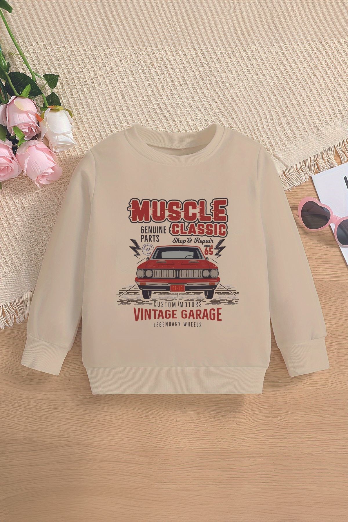 Premium Classıc Vıntage Garage Baskılı Oversize Çocuk Sweatshirt 12677