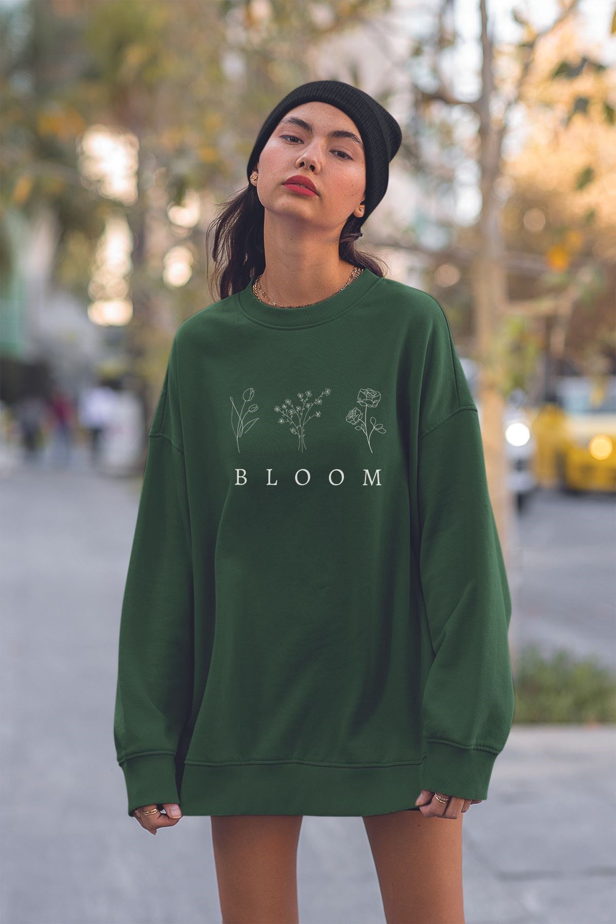 Genç Kadın Bloom Çiçekler Baskılı Oversize Sweatshirt 22676