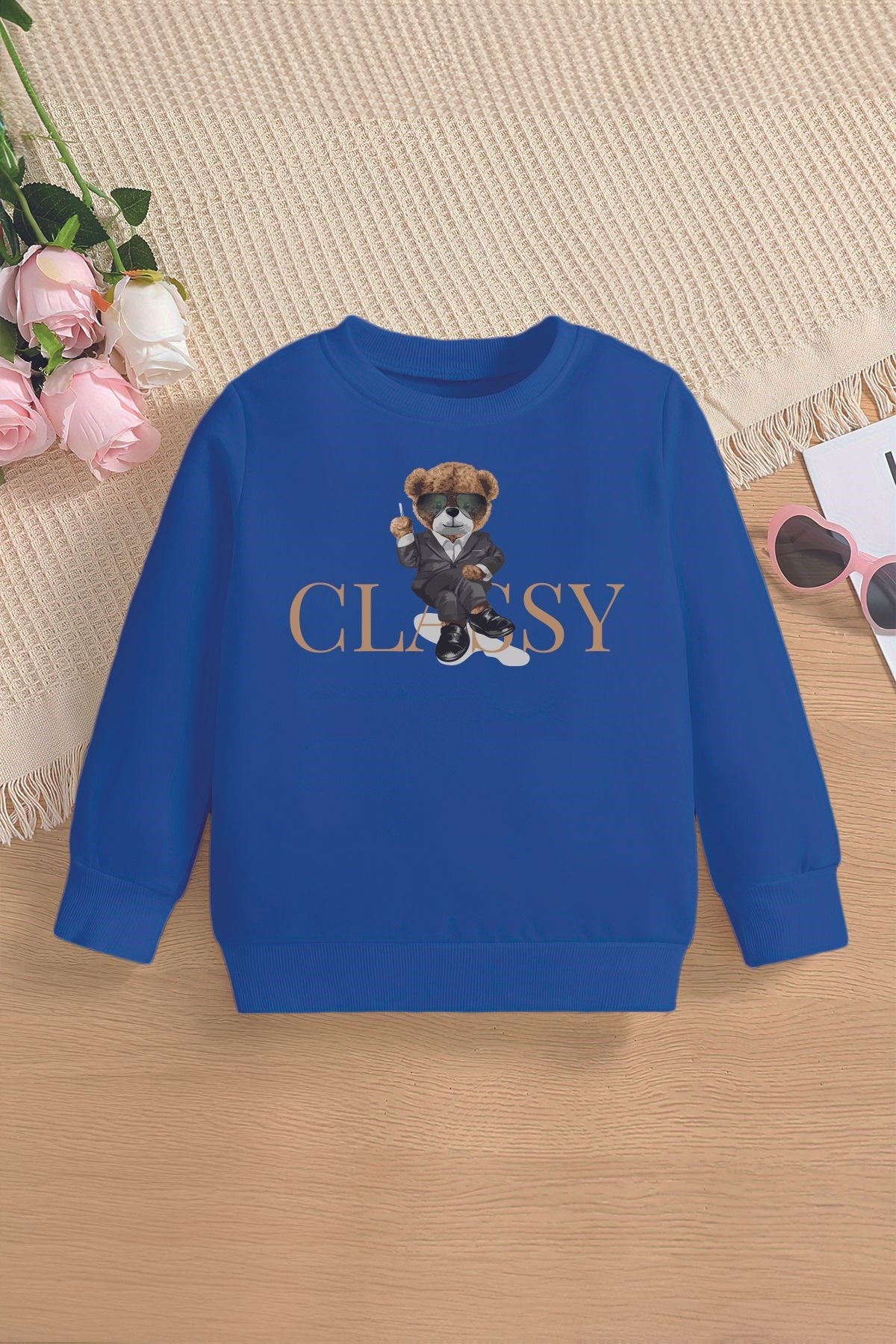 Yeni Sezon Classy Yazılı Business Bear Baskılı Oversize Kapüşonlu Çocuk Sweatshirt 14620