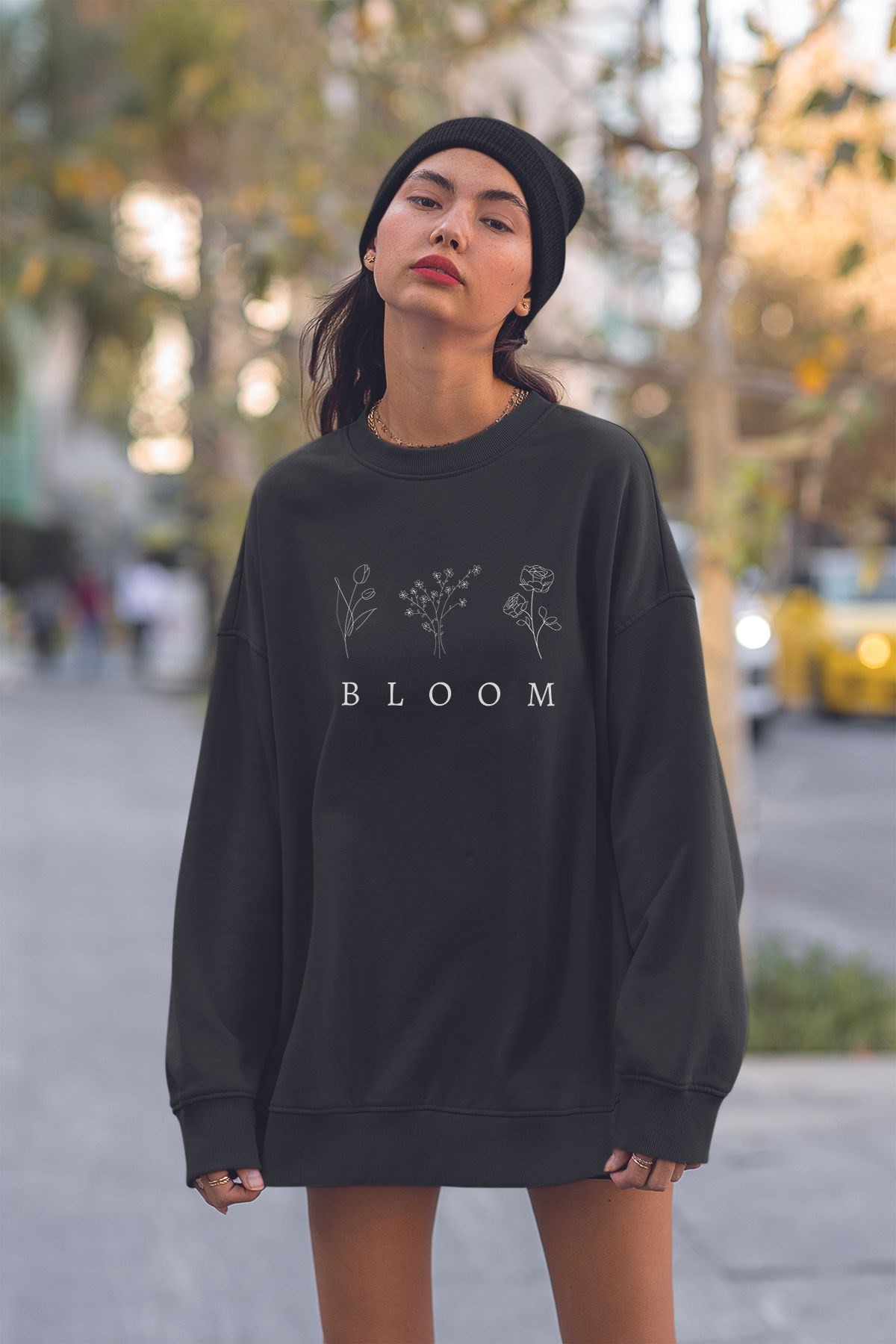 Genç Kadın Bloom Çiçekler Baskılı Oversize Sweatshirt 22676