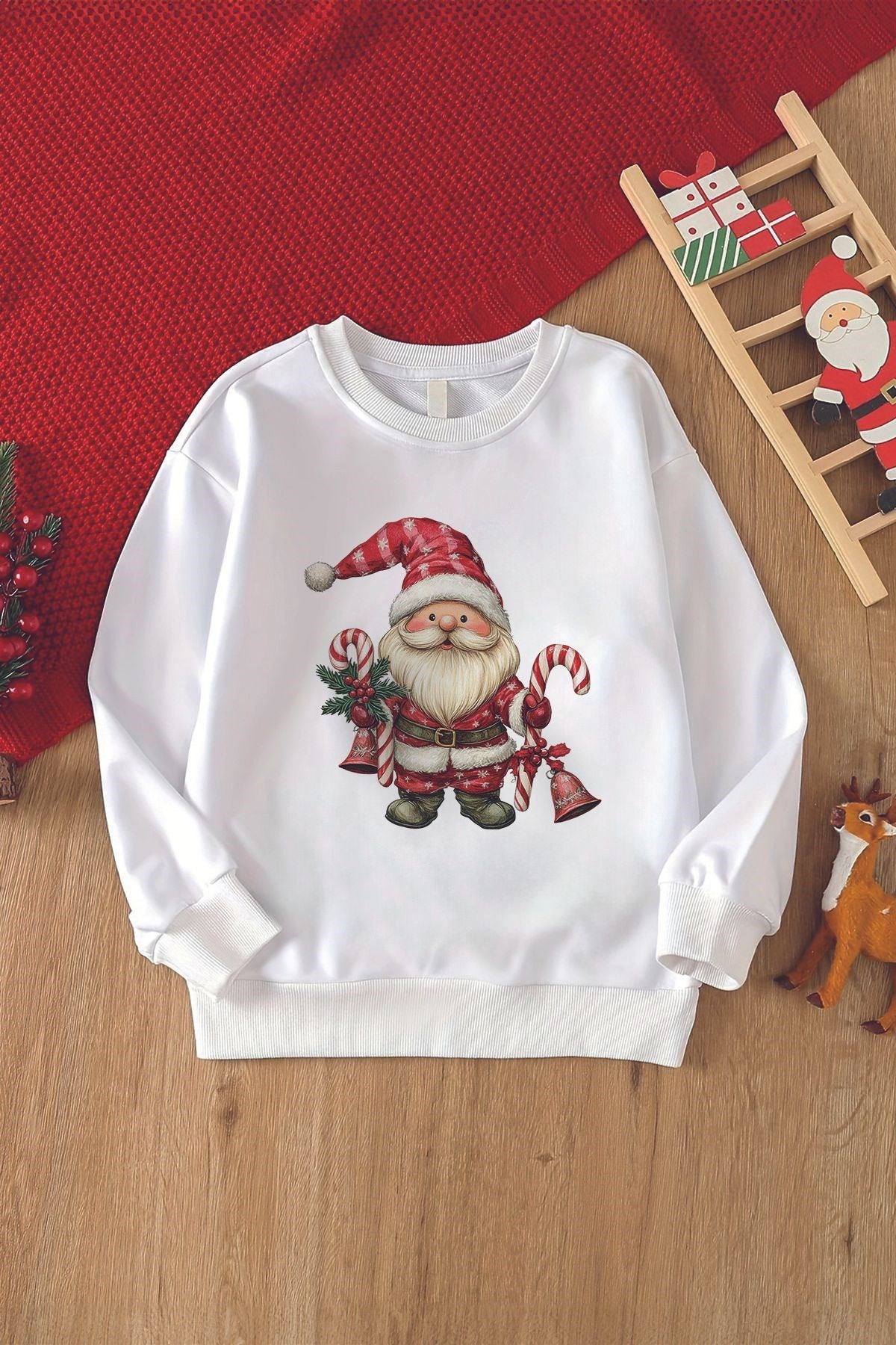 Christmas Şeker Dağıtan Noel Baba Baskılı Çocuk Sweatshirt 23150