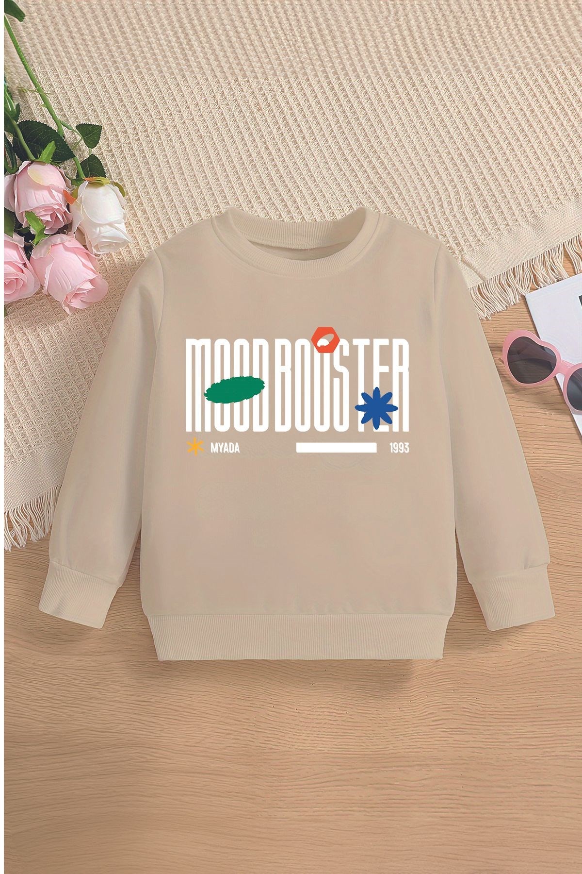 İçi Polarlı Moodbooster 1993 Baskılı Oversize Kapüşonlu Çocuk Sweatshirt 15640