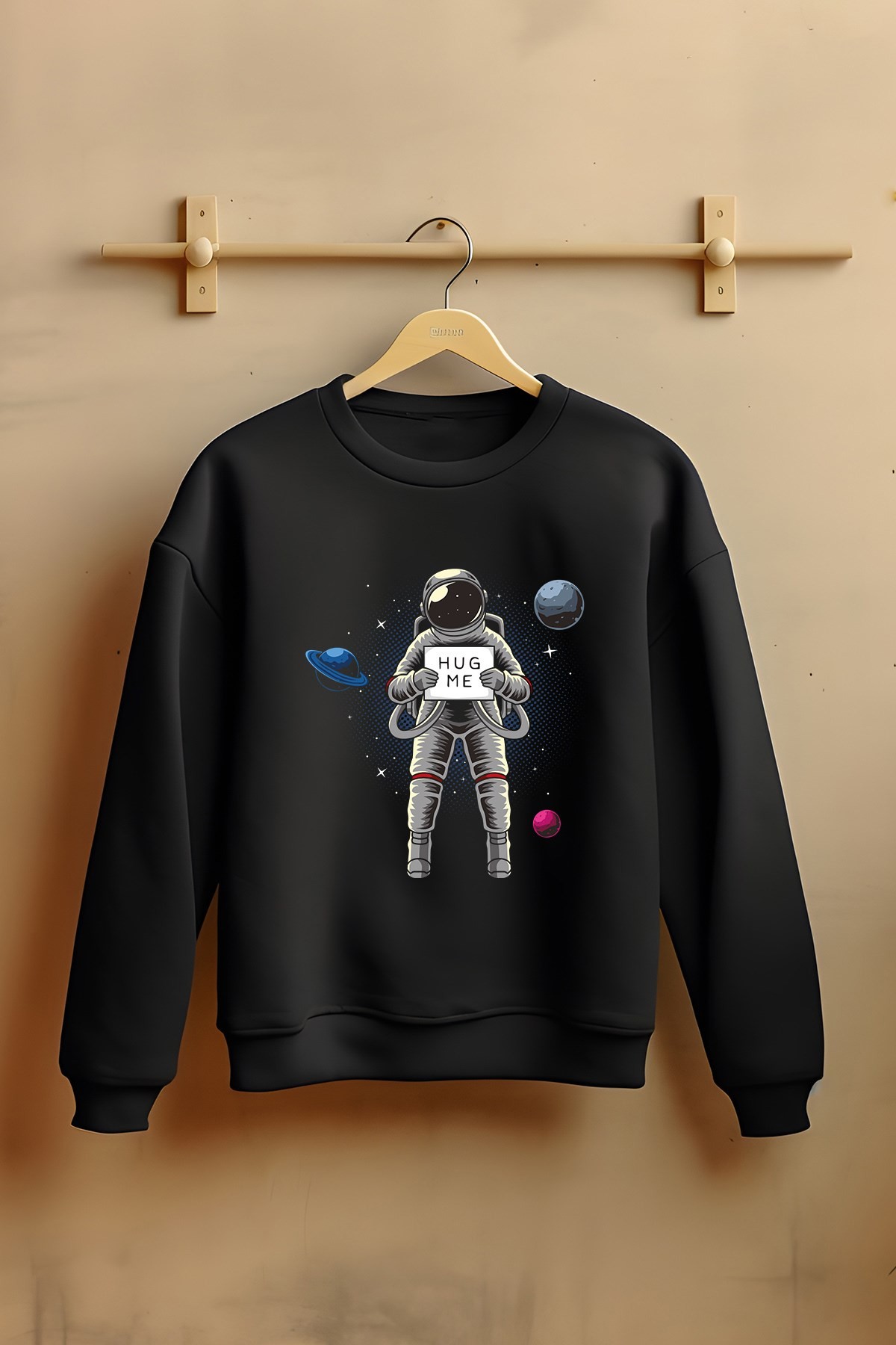 Unısex Pamuklu Hug Me Astronot Çocuk Sweatshirt