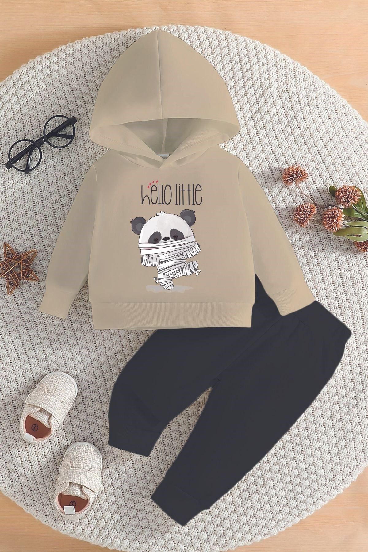 Yeni Sezon Hello Little Panda Baskılı Alt Üst Bebek Takım 22410