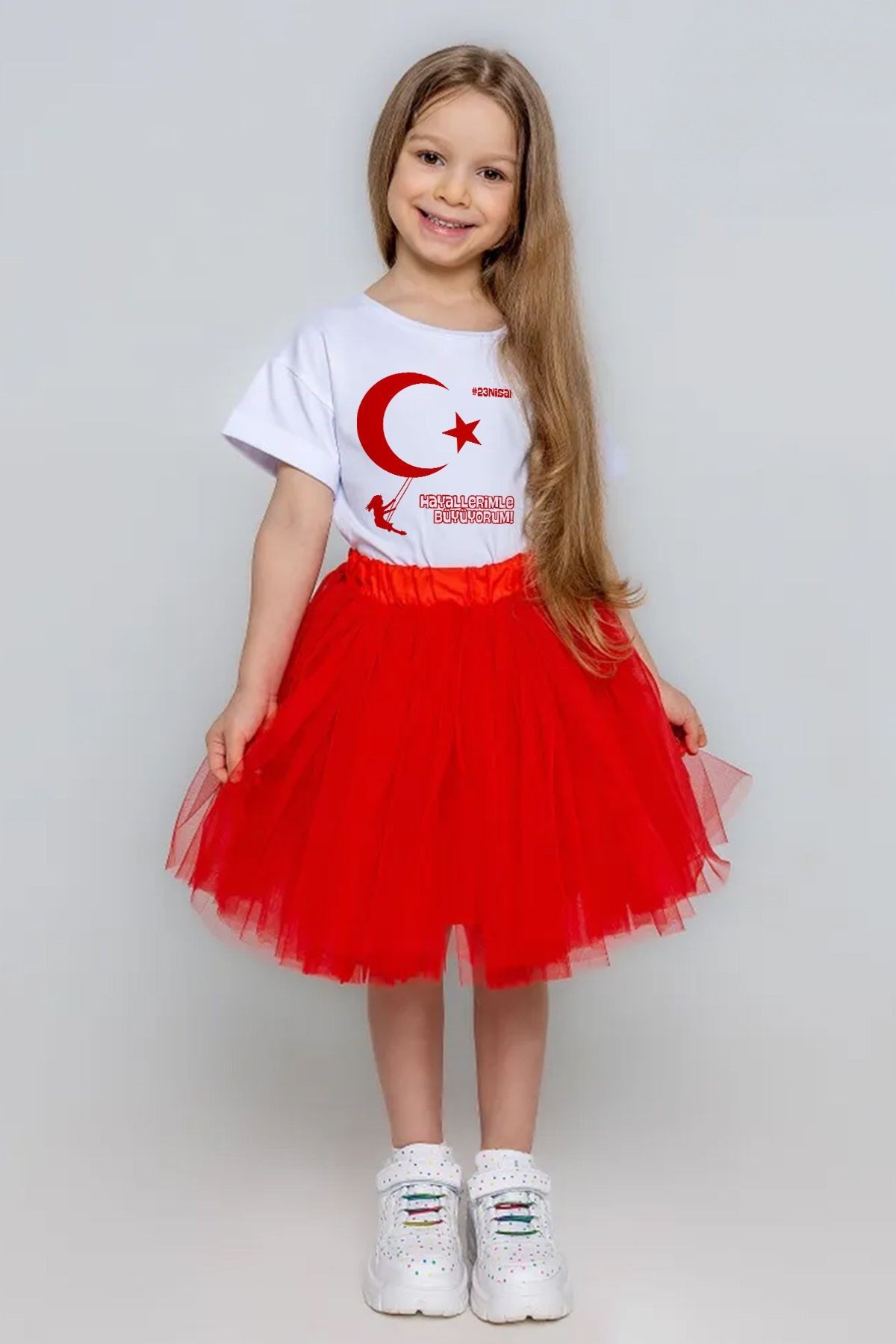 23 Nisan Atatürk Çocuk Sevgisi Baskılı Premium Tütü Etekli 2'li Set 23421