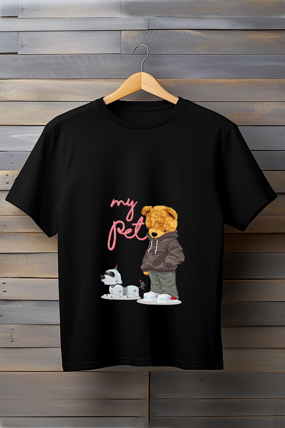 Benim Köpeğim Bear Baskılı Basic T-Shirt