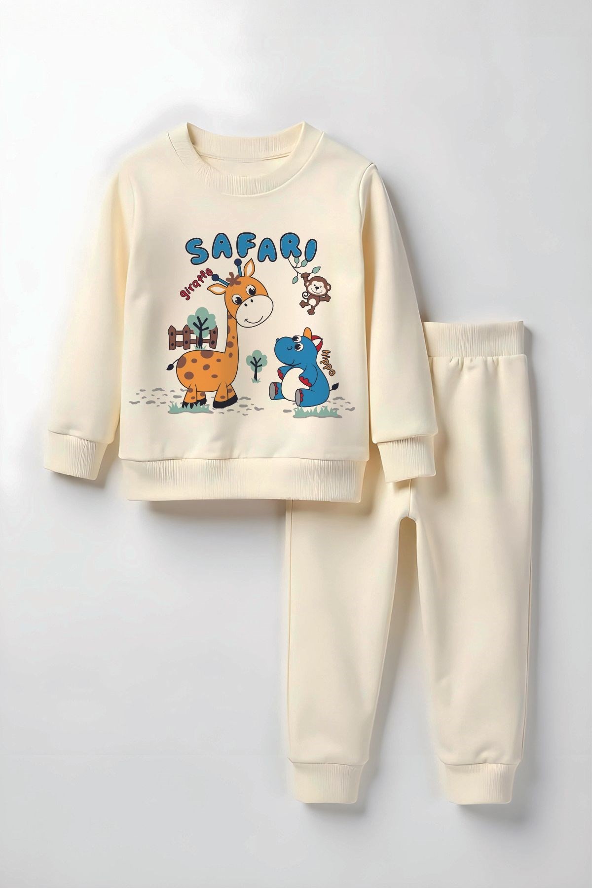 Unisex Safari Animals Baskılı Alt Üst Çocuk Takım 23331