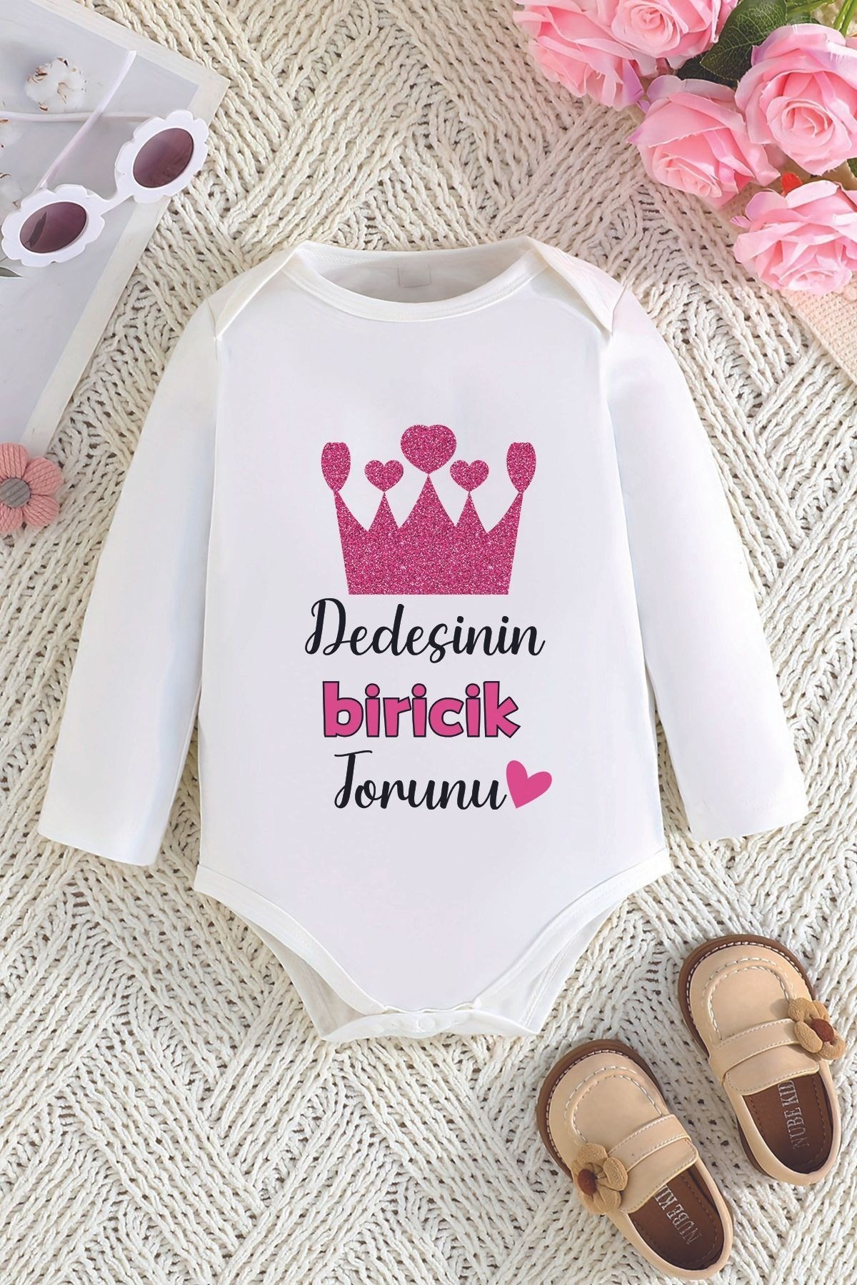 Kız Bebek Dedesinin Biricik Torunu Baskılı Pamuklu Çıtçıtlı Body 22634