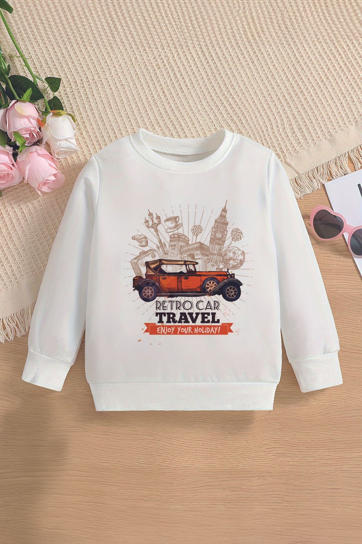 Premium Retro Car Traveller Oversize Çocuk Sweatshirt 13043