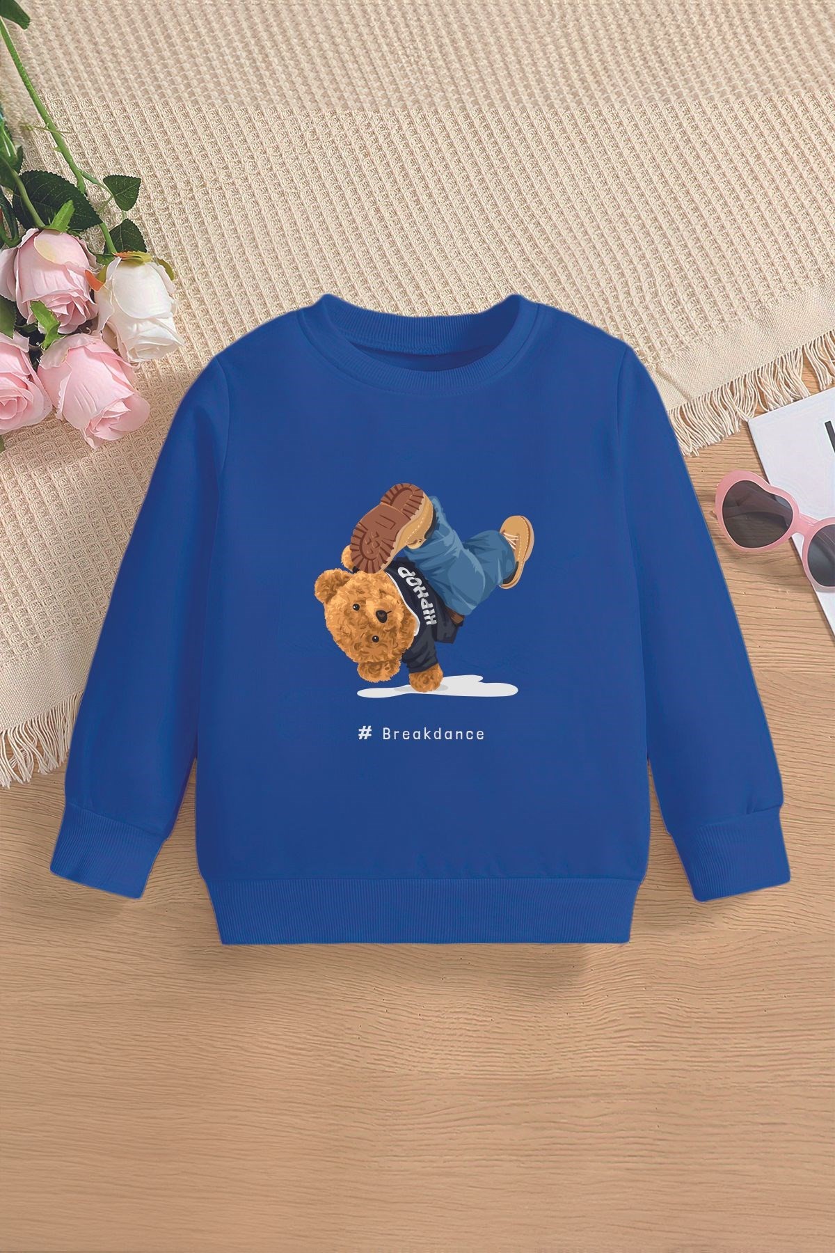 Tarz Premium Breakdance Bear Baskılı Oversize Kapüşonlu Çocuk Sweatshirt 14523