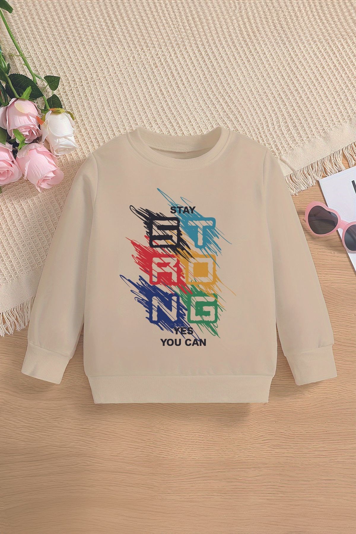 Özel Tasarım Strong Yes You Can Baskılı Oversize Çocuk Sweatshirt 12658