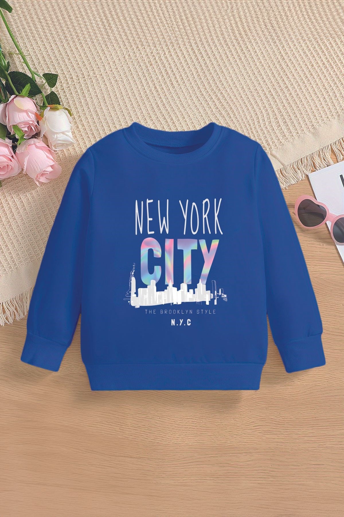 New York Cıty Gökkuşağı Baskılı Sweatshirt 19236